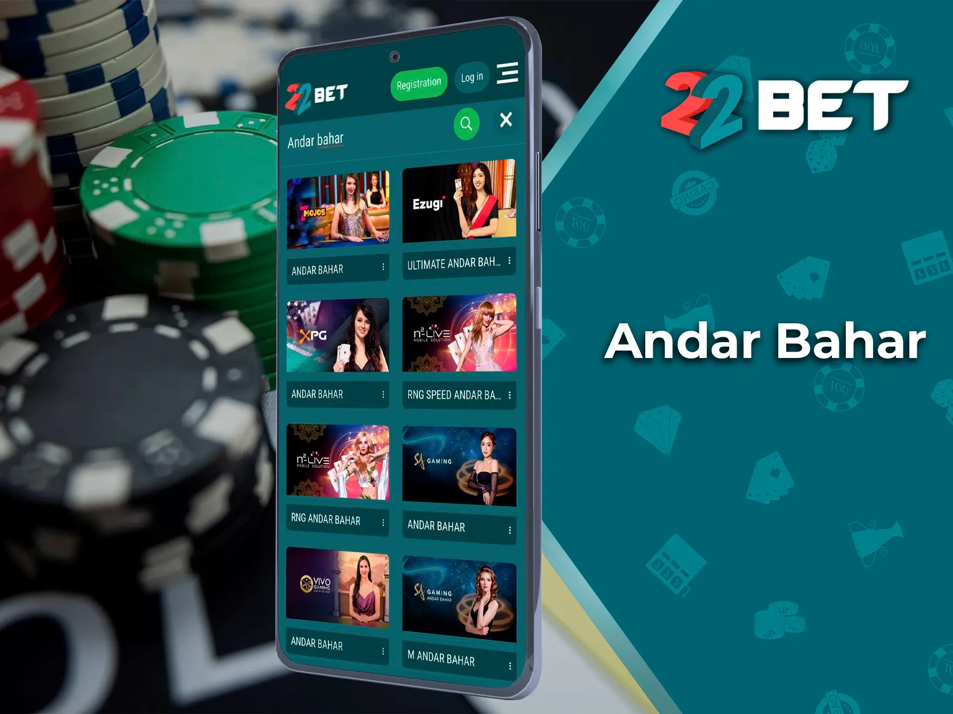 Play the famous Andar Bahar game from 22Bet Casino.