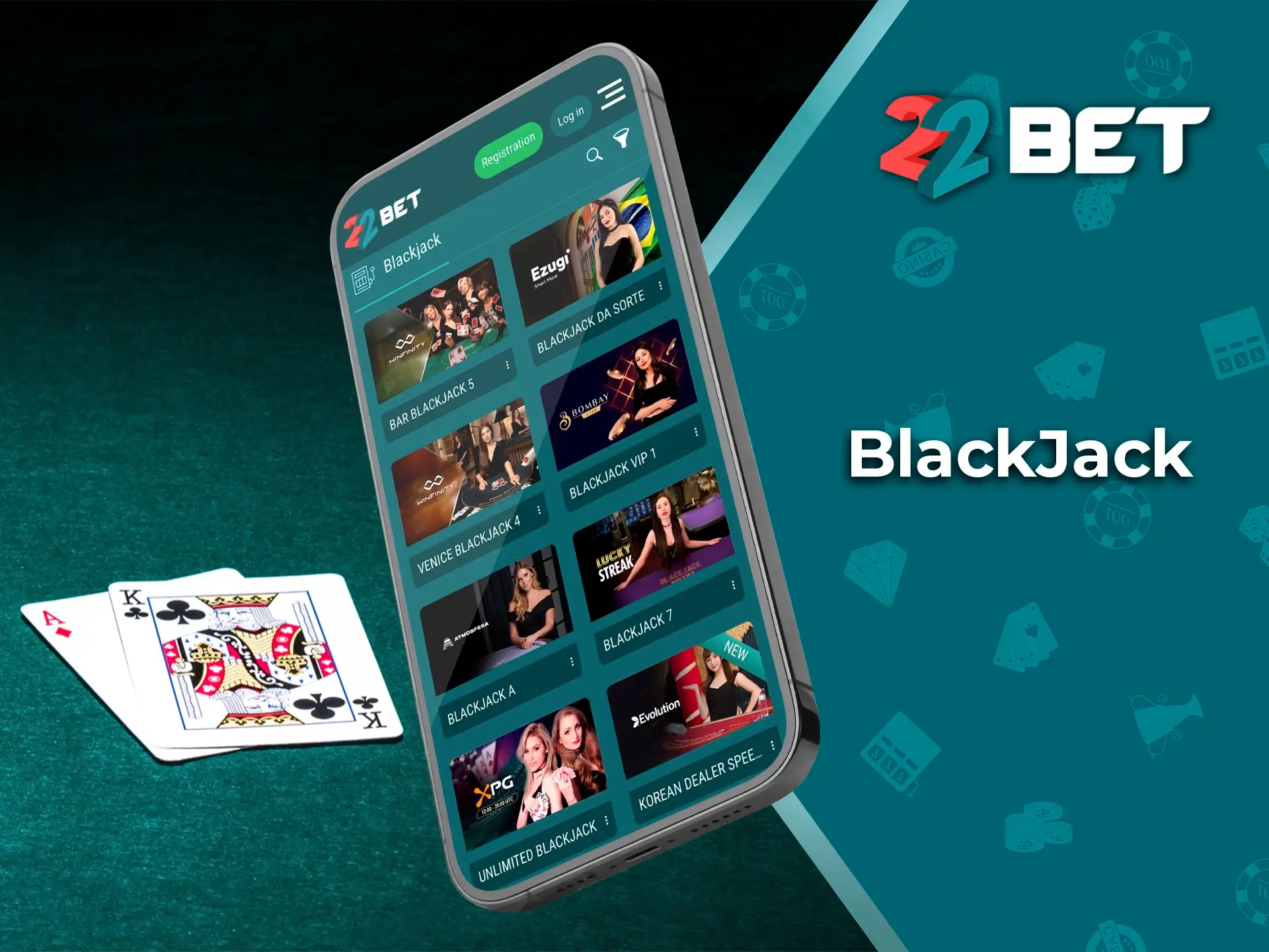 Collect 21 and beat the dealers when playing BlackJack from 22Bet Casino.