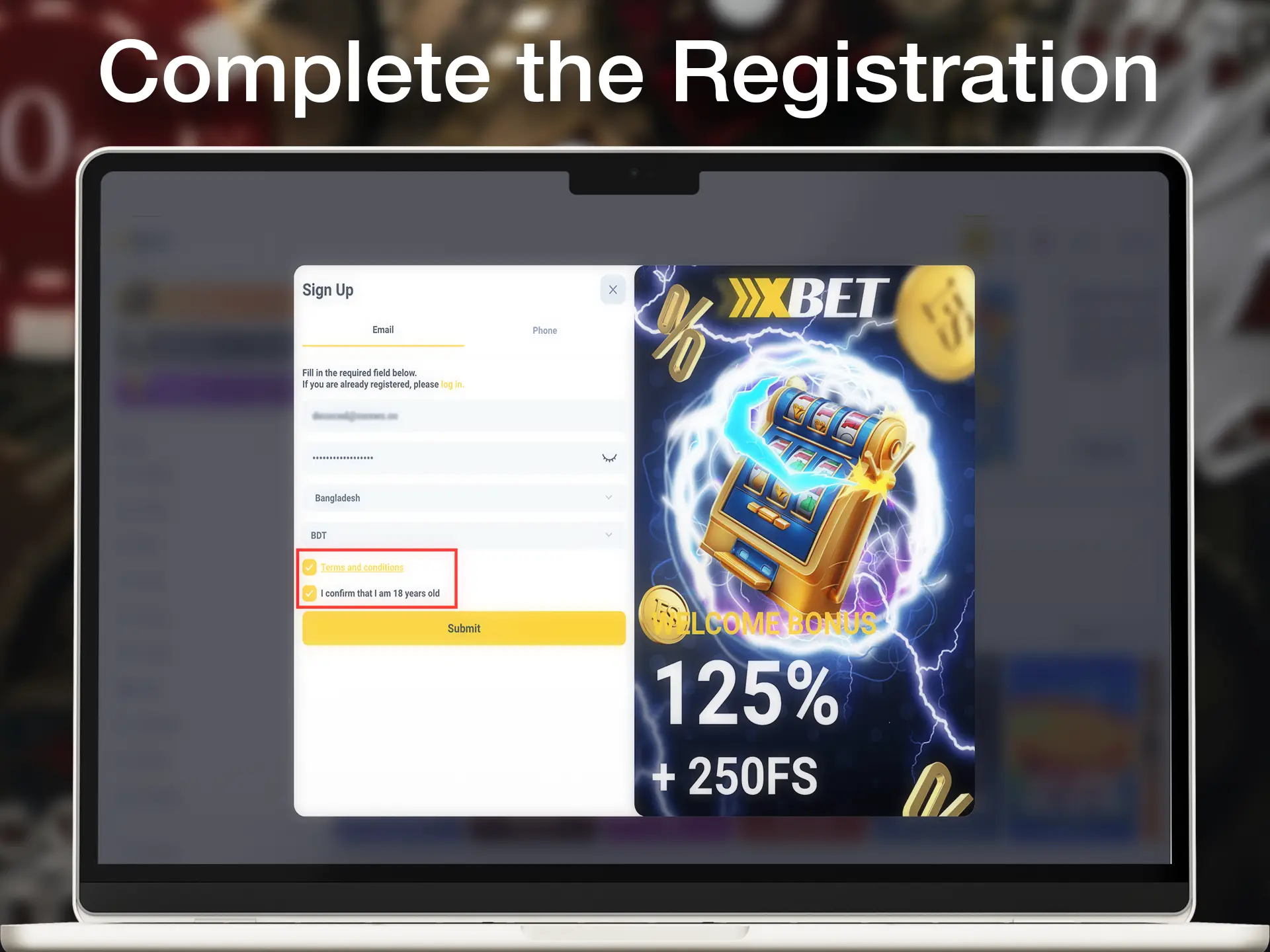 In order to fix the entered data in Xxxbet press the special button.