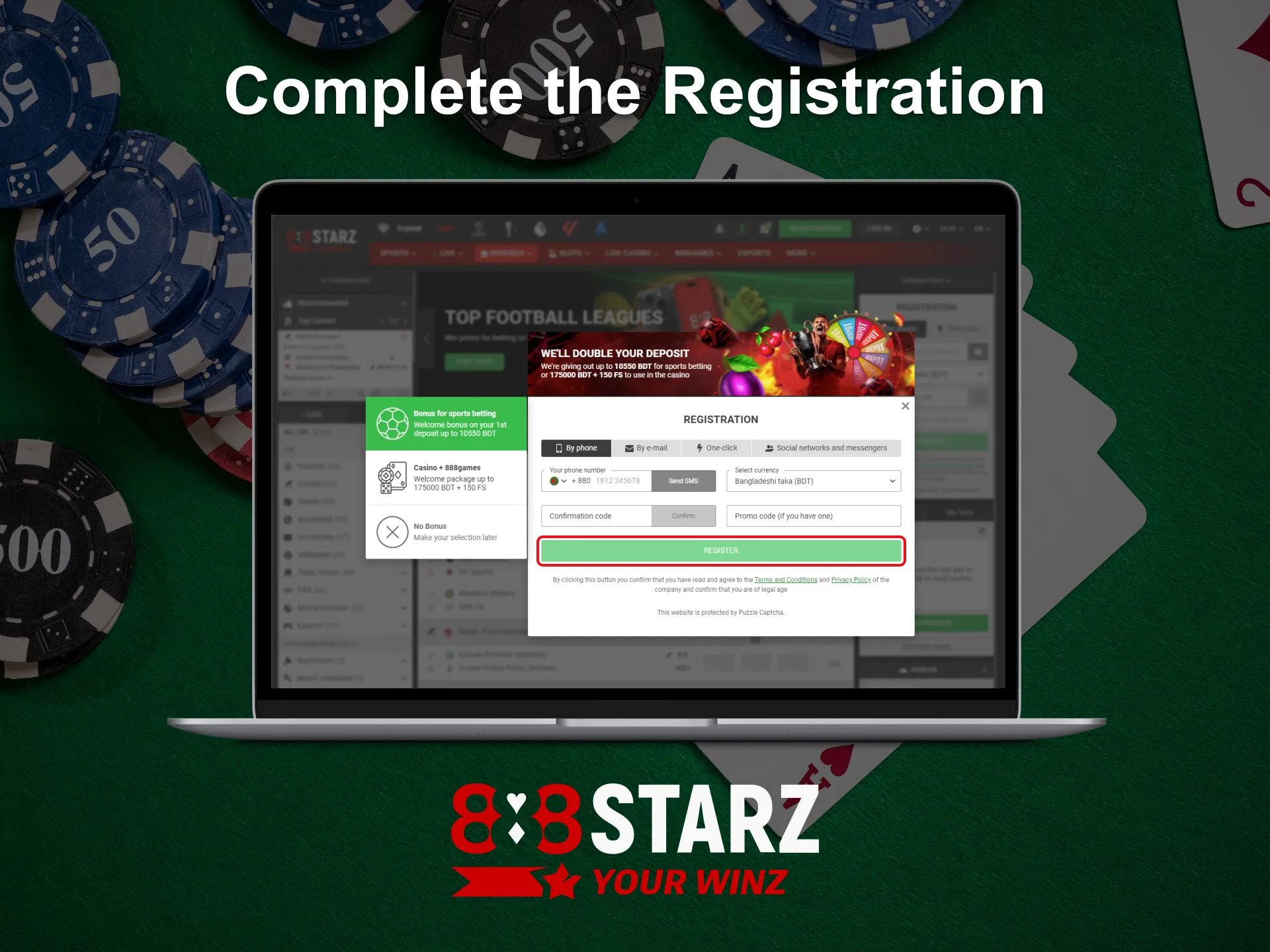 Finalize your registration on 888Starz.