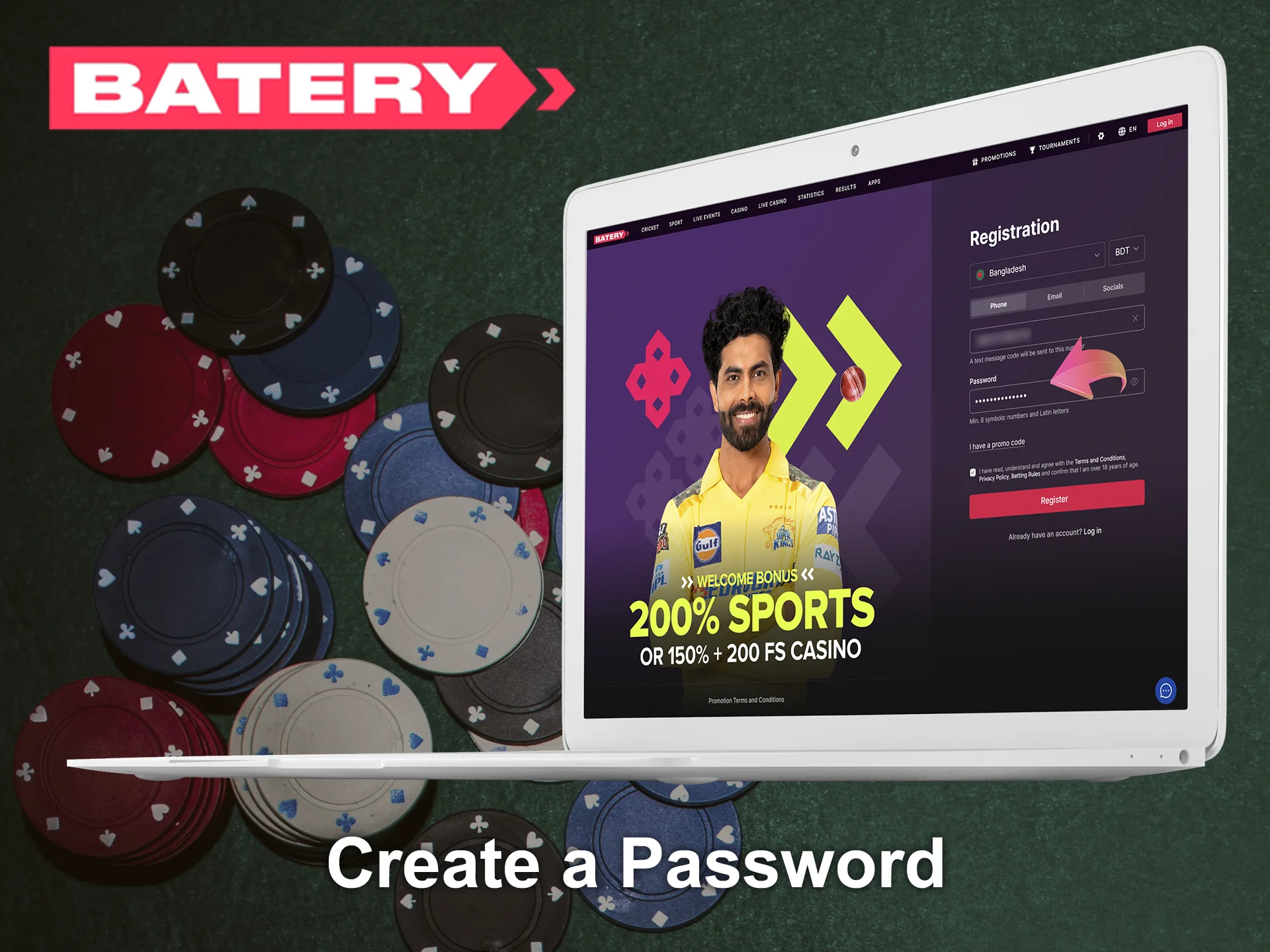 Enter a strong password for your Batery account.