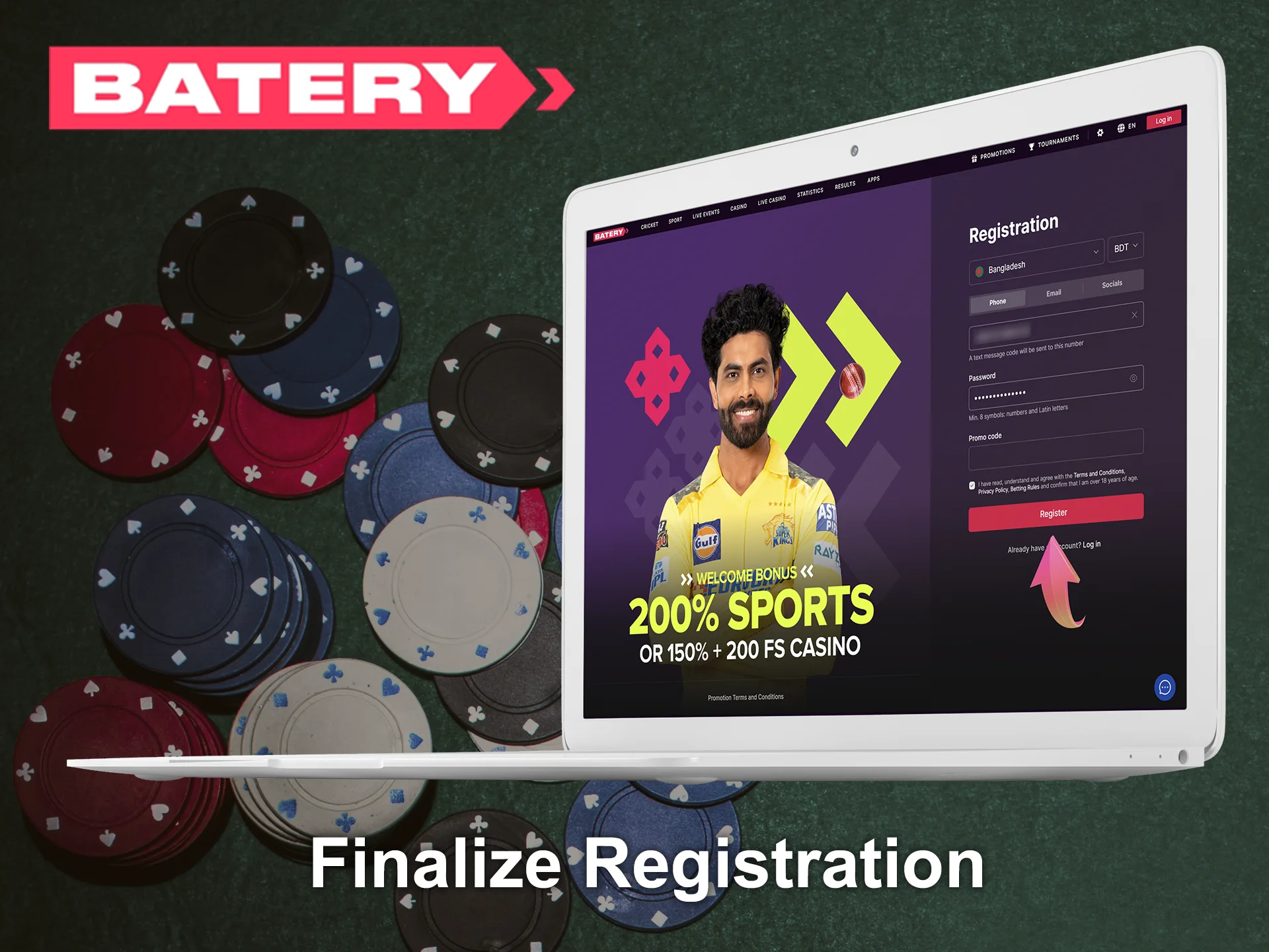 Finish the registration process at Batery.