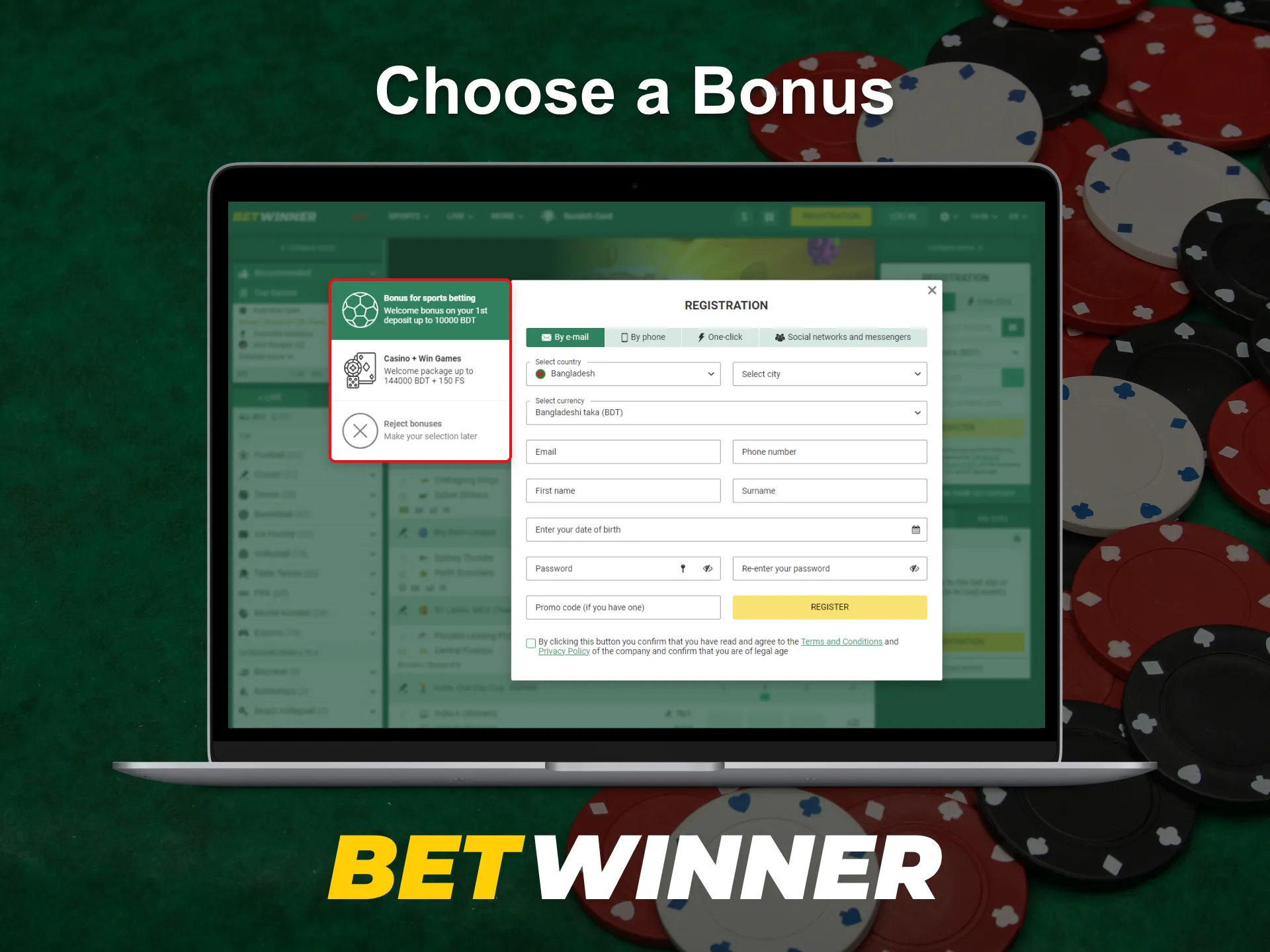 Choose a promotional offer on the Betwinner platform.