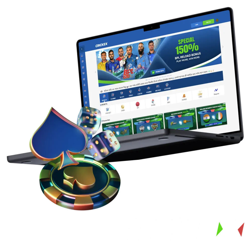 Play casino games and place sports bets at Crickex.