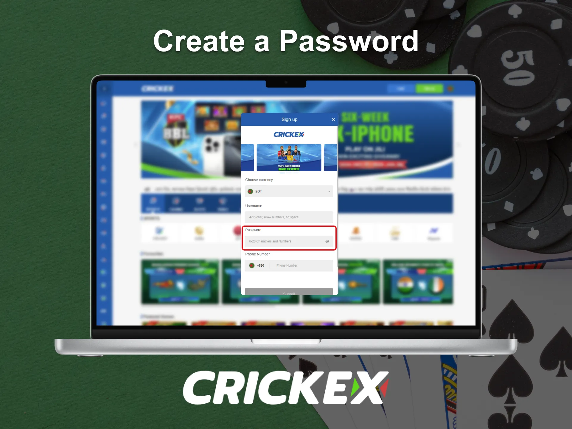 Create a password for your Crickex account.