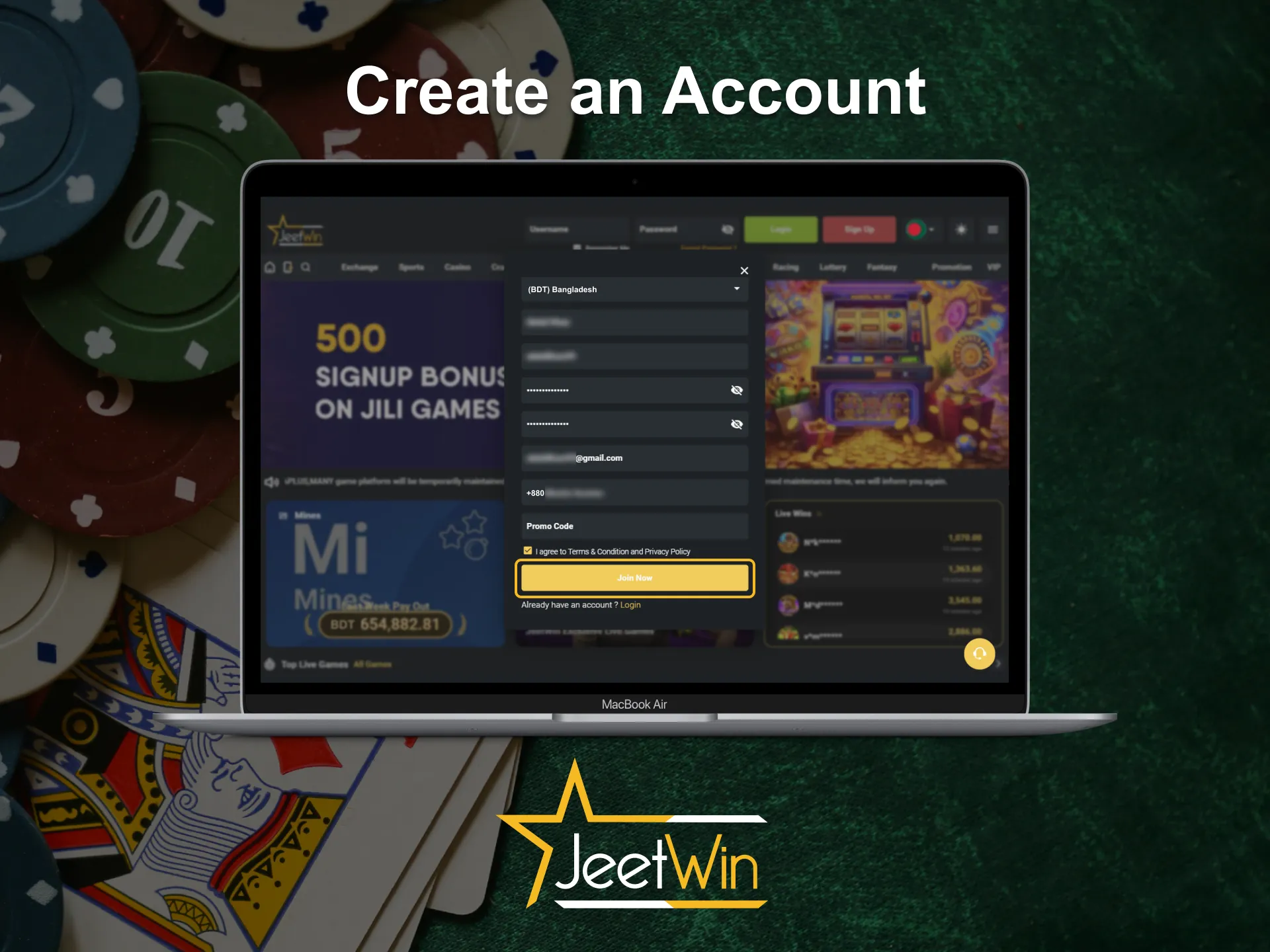 Create an account on the Jeetwin platform.