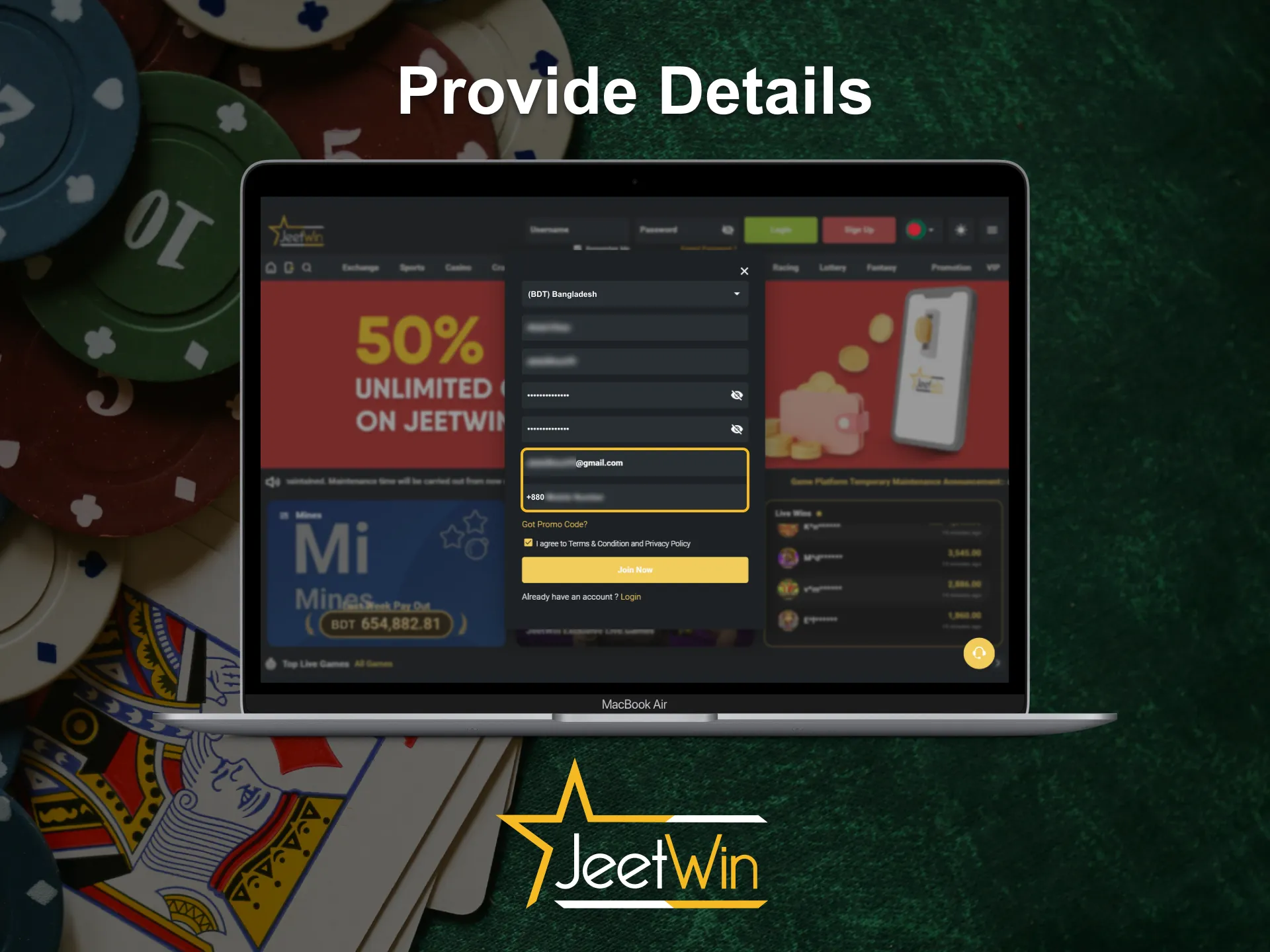 Provide your personal information on the Jeetwin platform.