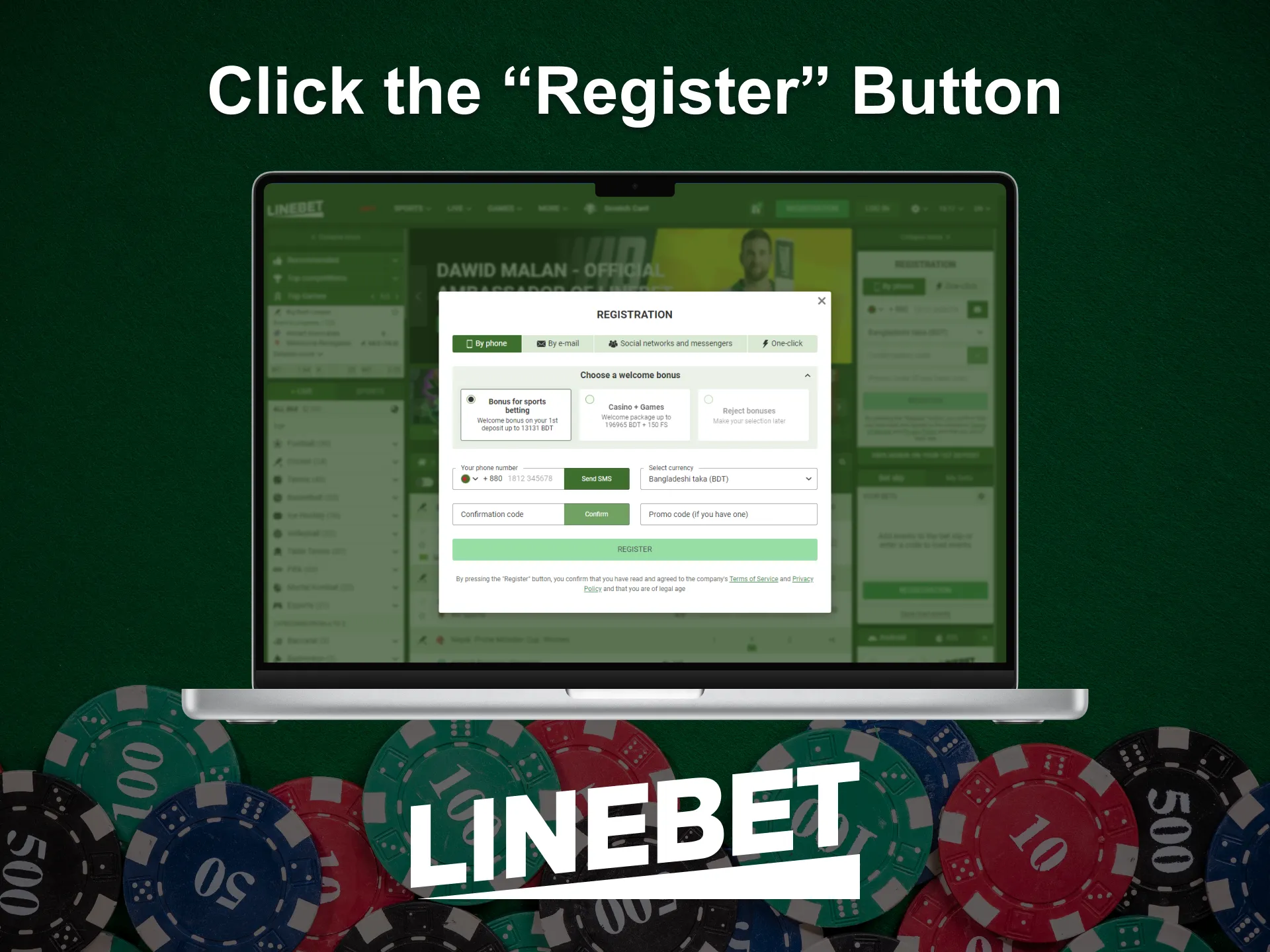 Sign up for Linebet online casino in Bangladesh.