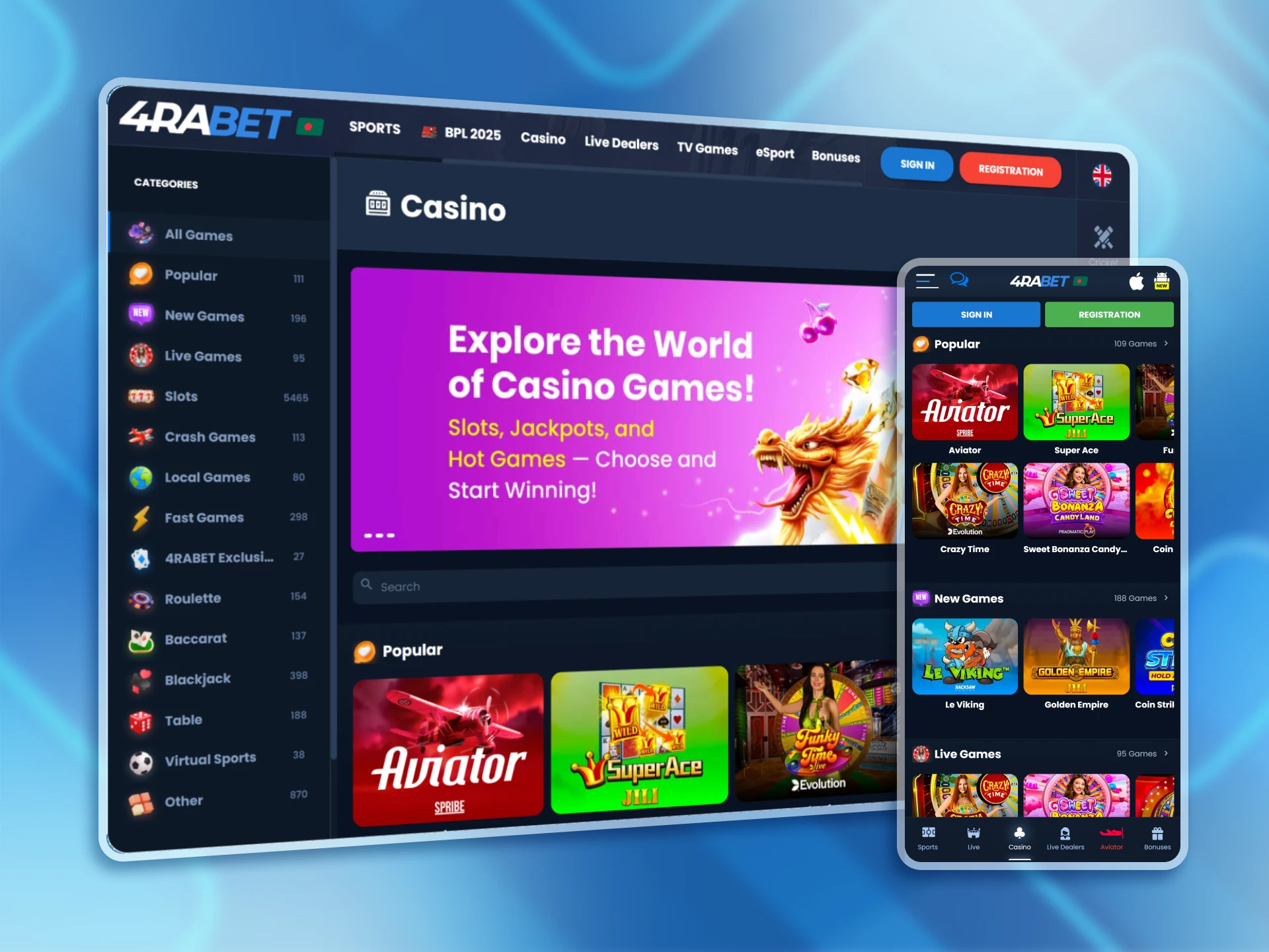 Play and win at the 4Rabet online casino.