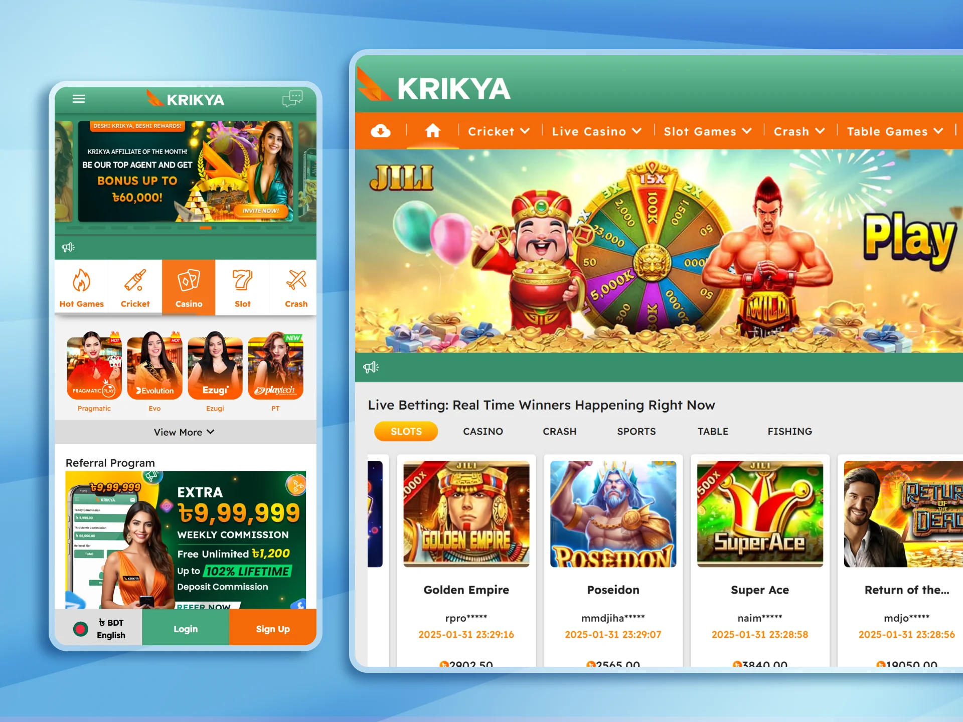 Play the best online games at Krikya casino.