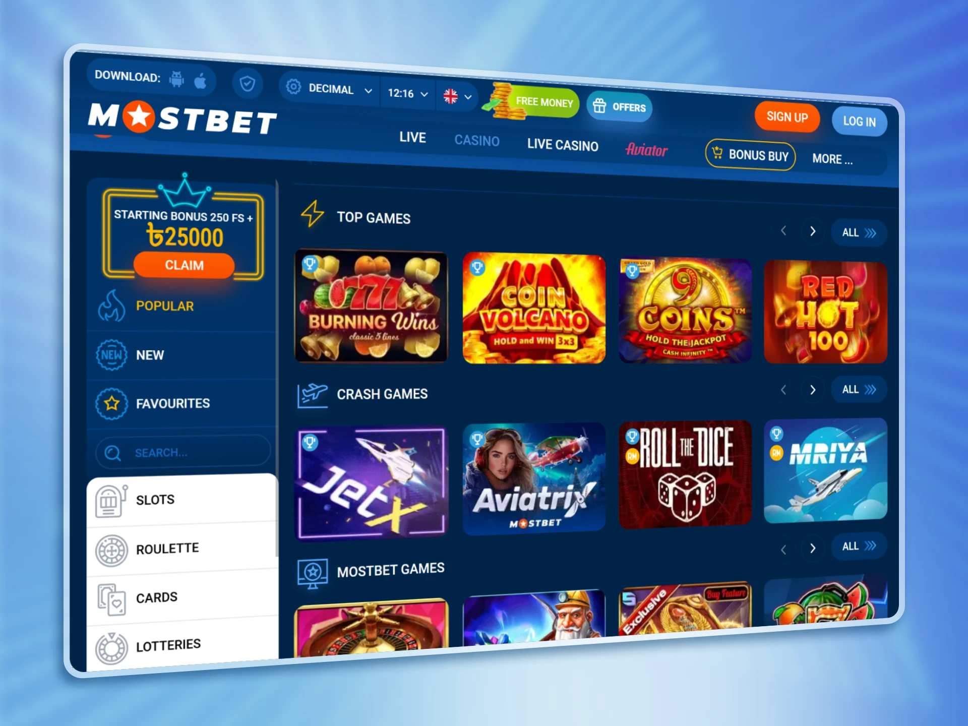 Gamble online at Mostbet online casino.