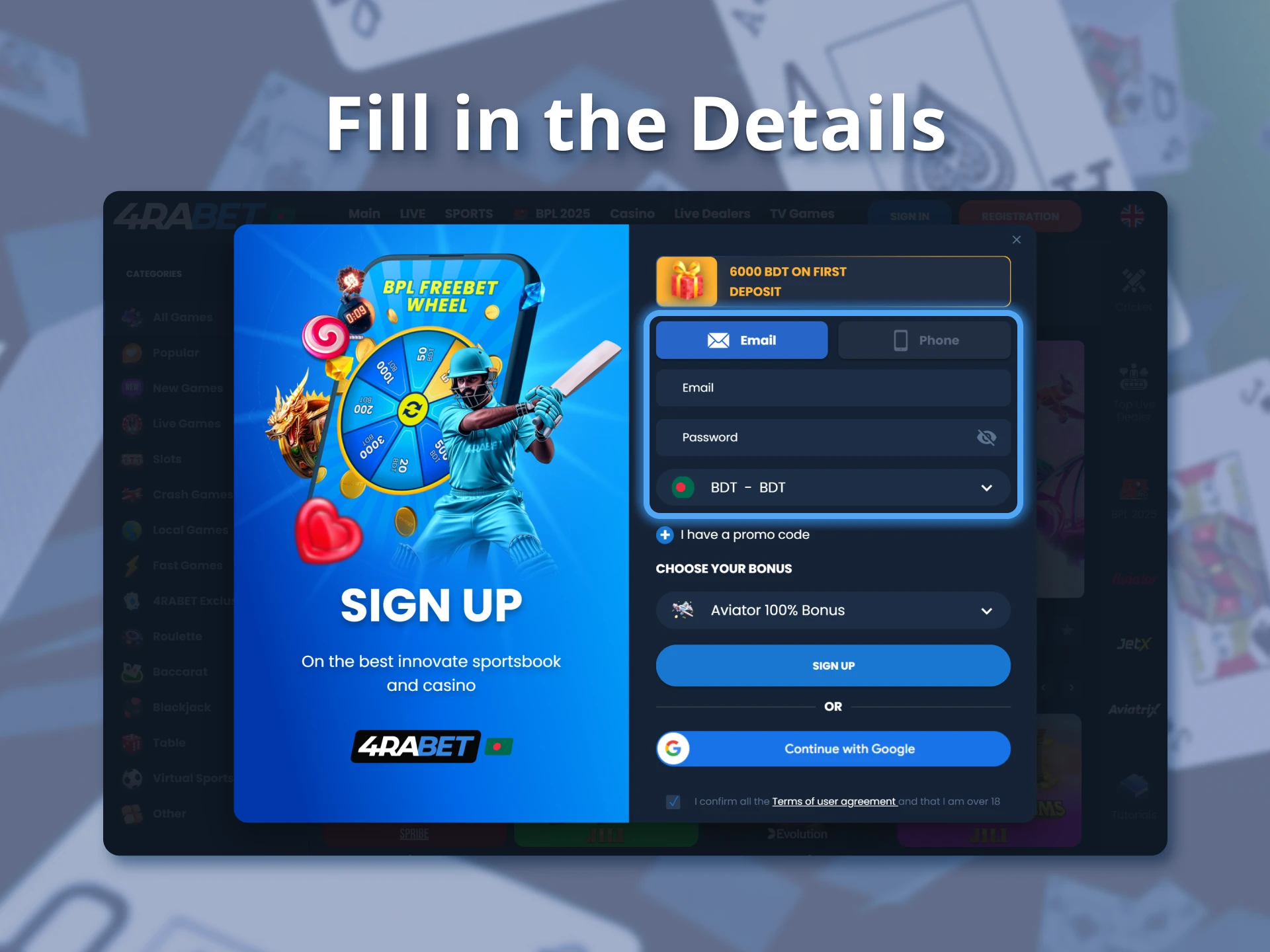 Complete the registration form to create your casino account.