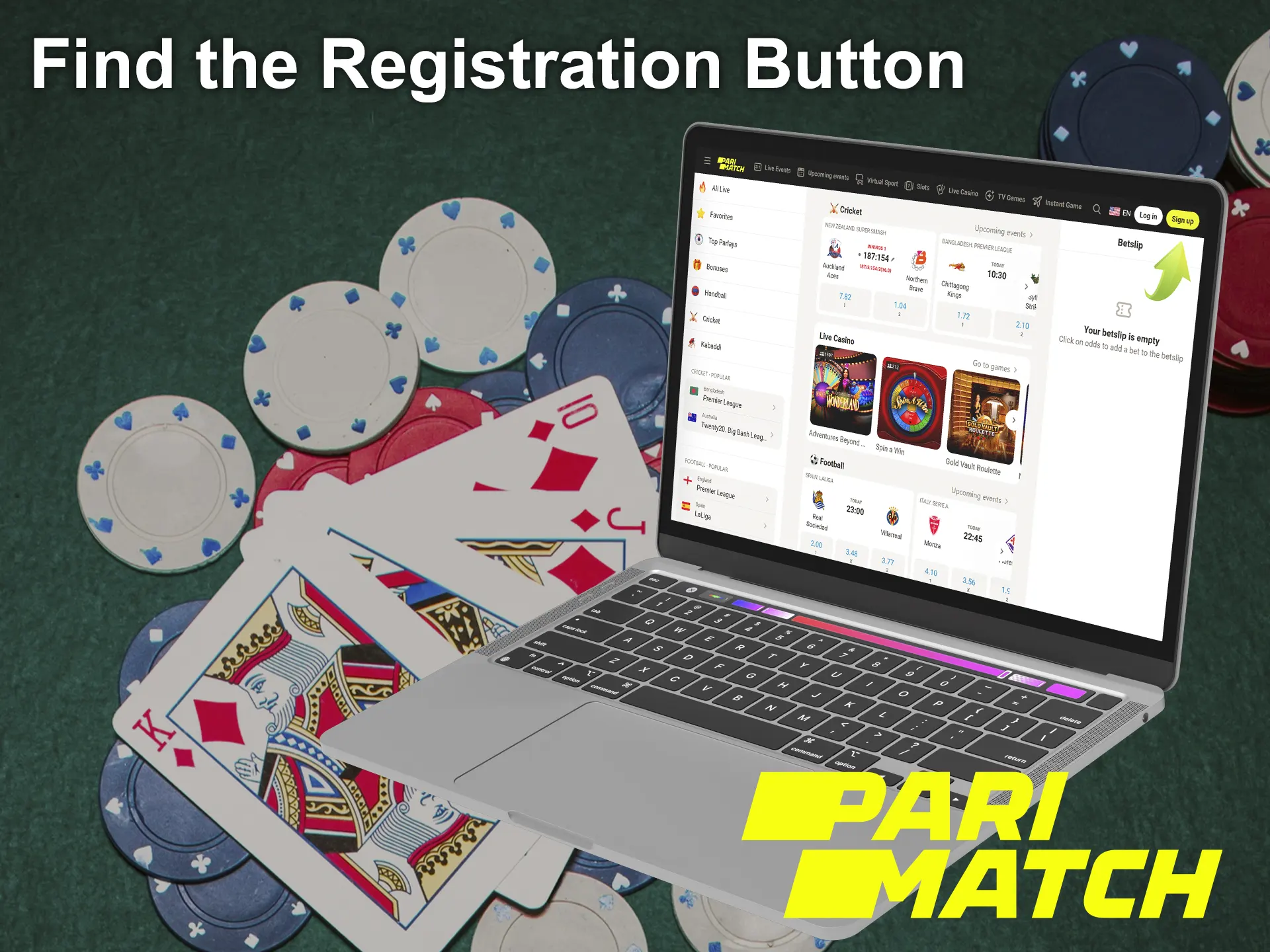 Find the Sign Up button on the Parimatch homepage.