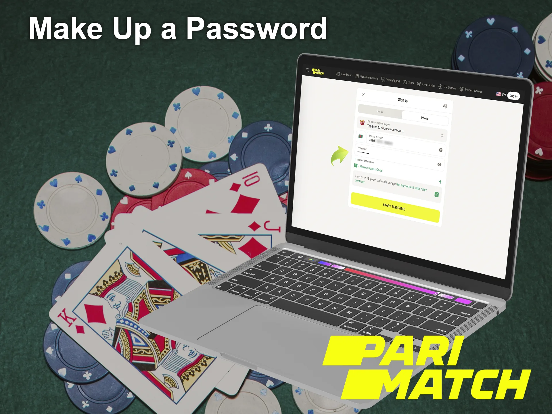 Create a password for your Parimatch account.
