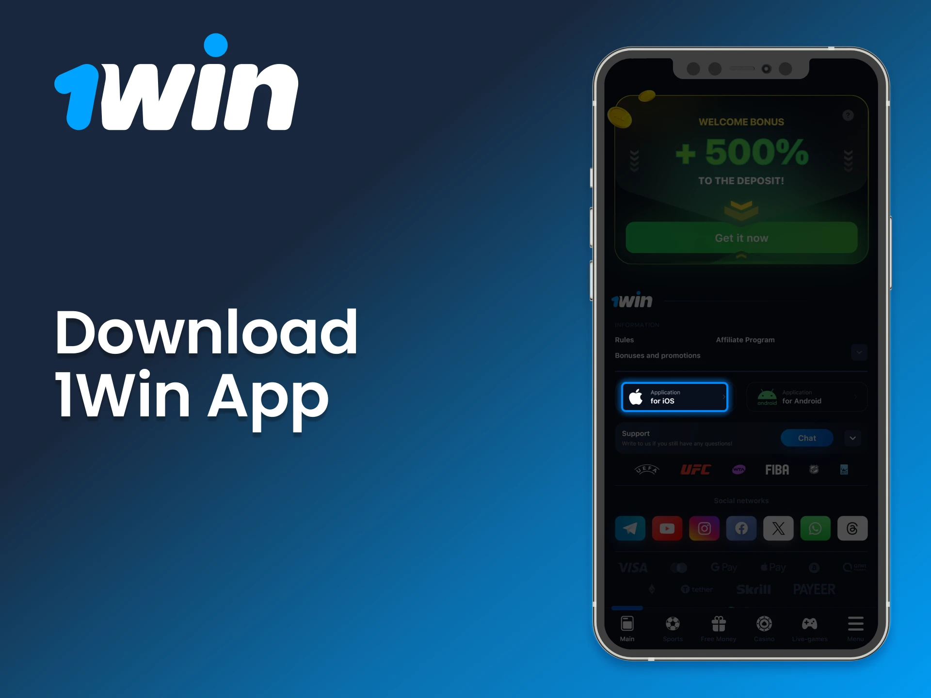 Initiate the download of the 1Win casino app.
