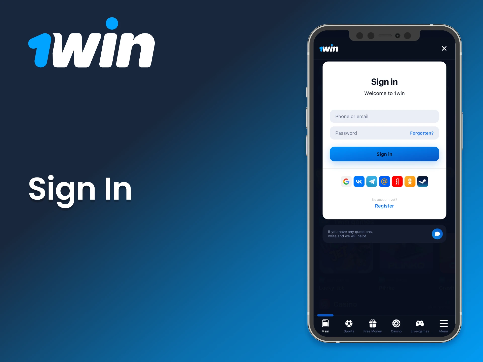 Log into your existing 1Win account or create a new one.