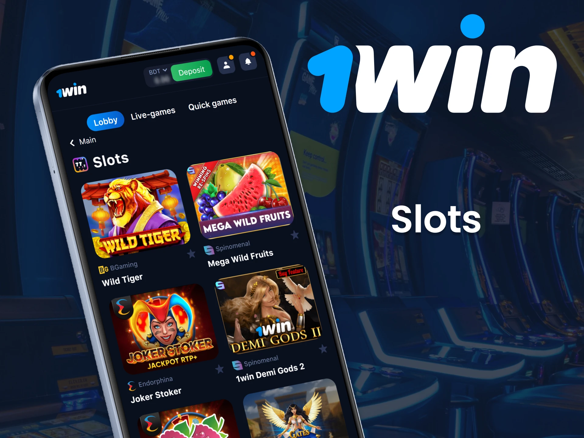 Spin to win at the slots on the 1Win app.