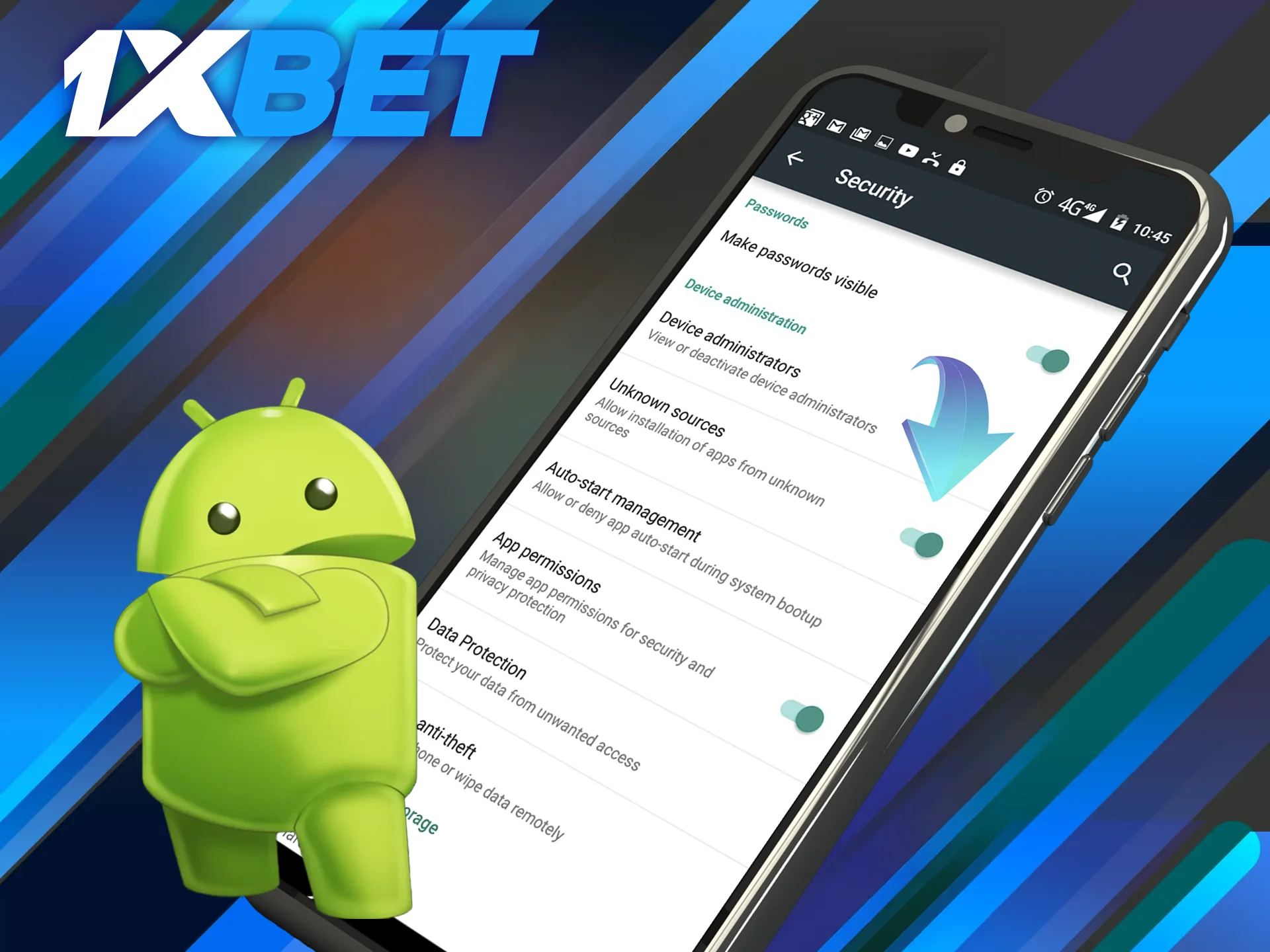 To continue 1xBet app installation, open the device settings.