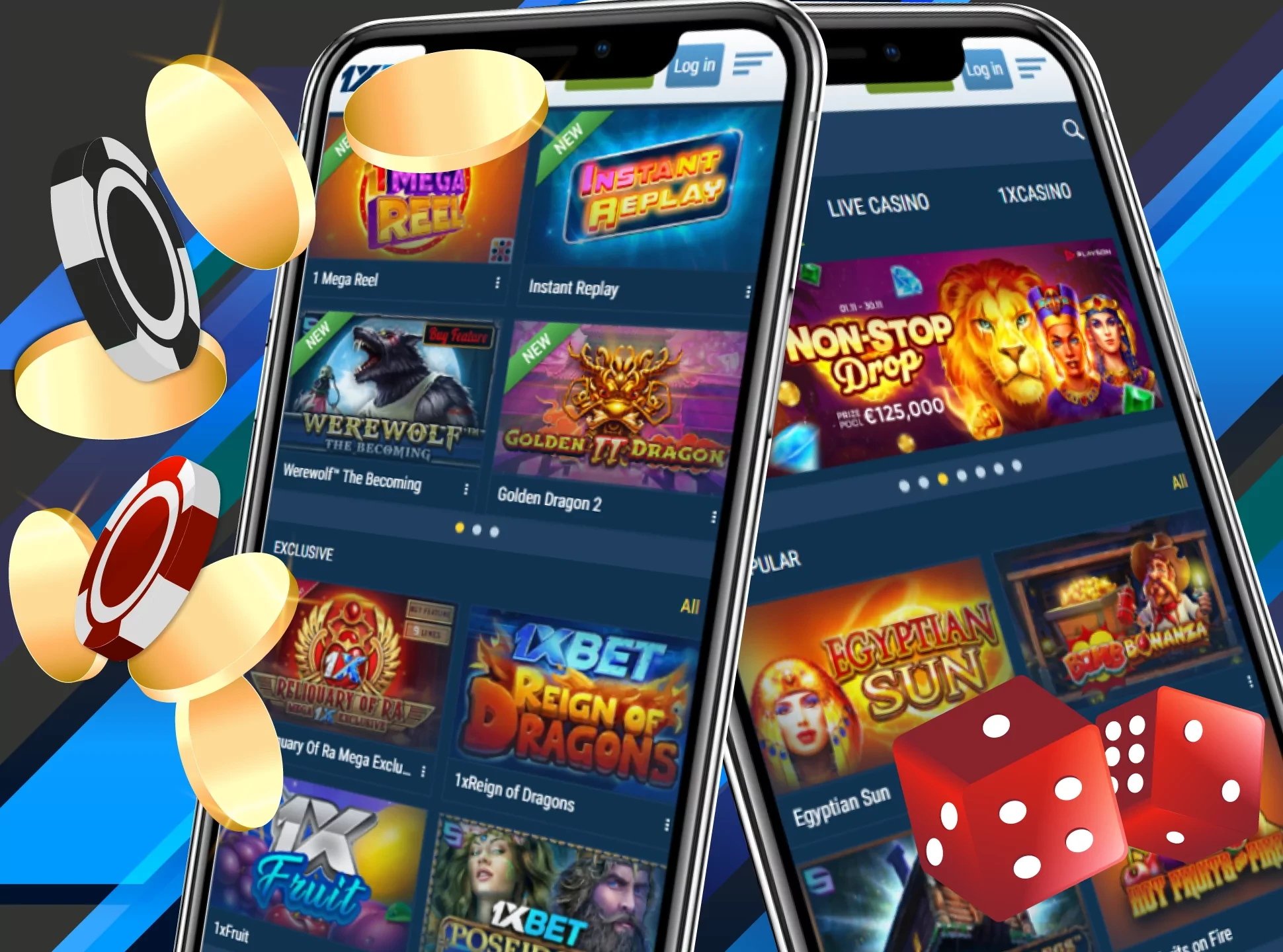 Check out the casino section of the 1xBet app to play games.