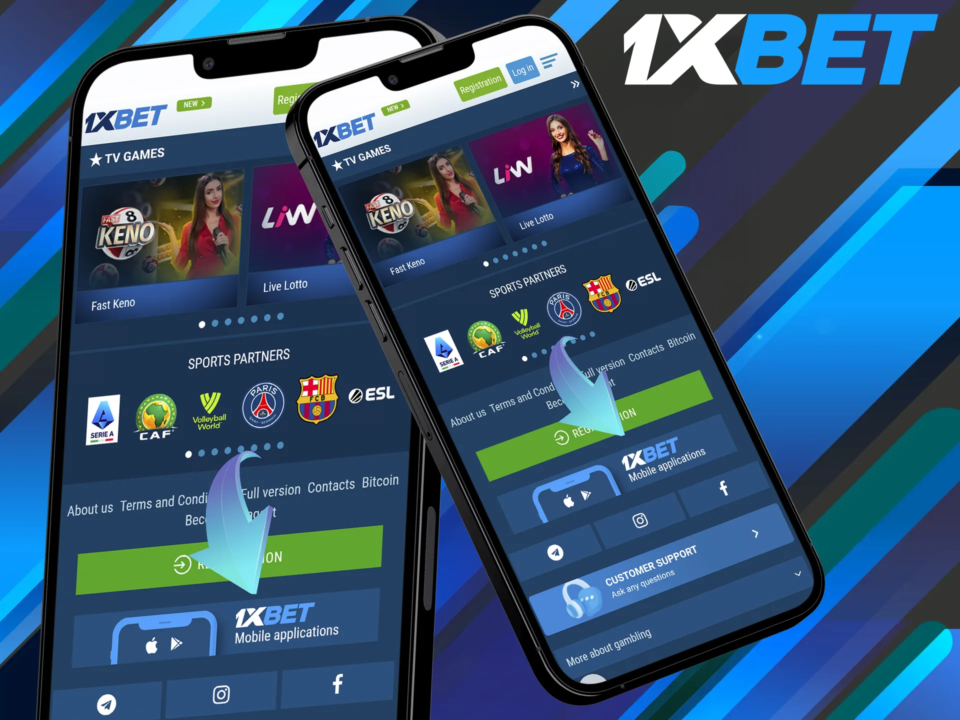 Find the Application section at the 1xBet website.