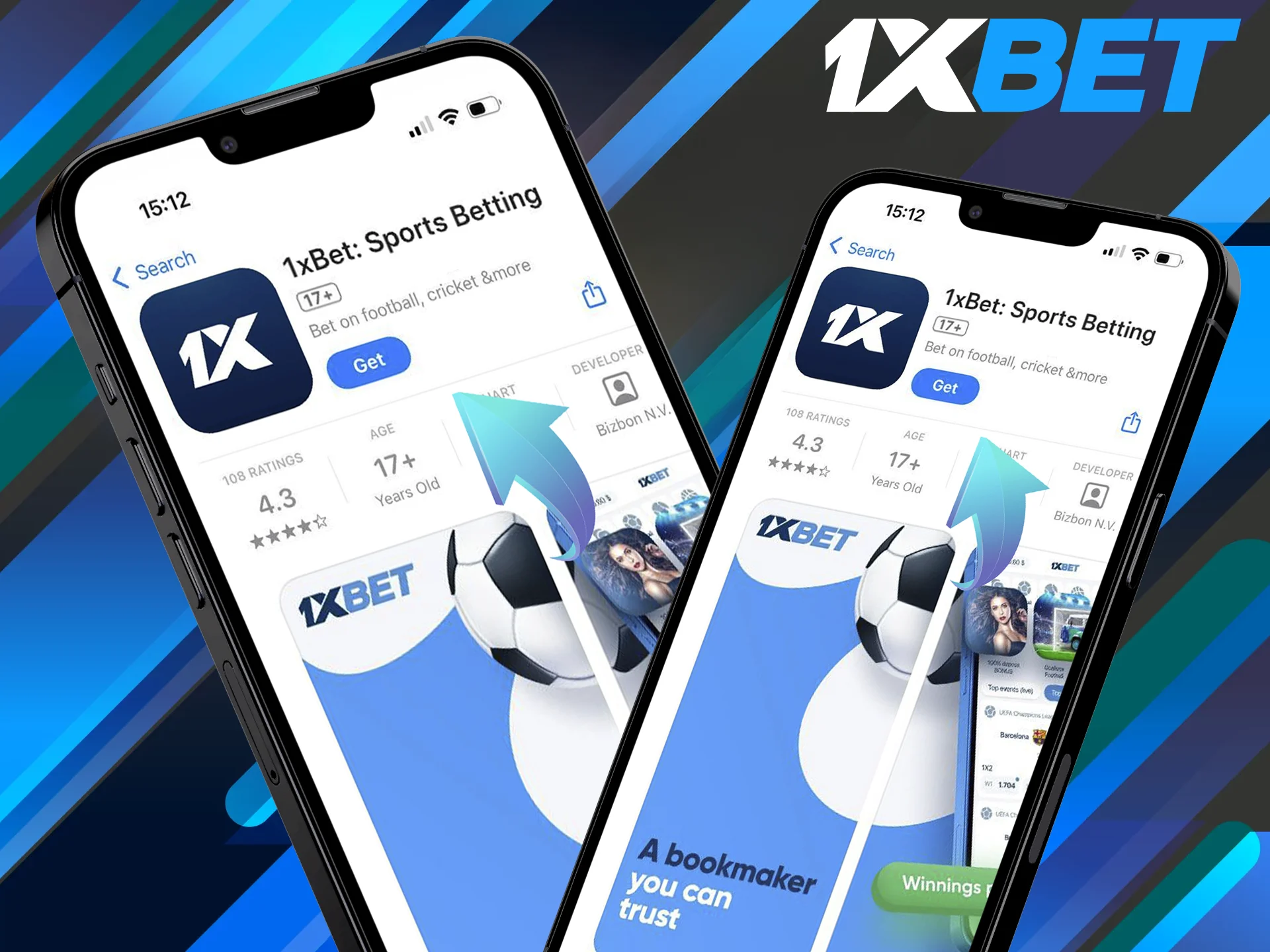 Use the QR code or the link to download 1xBet app.