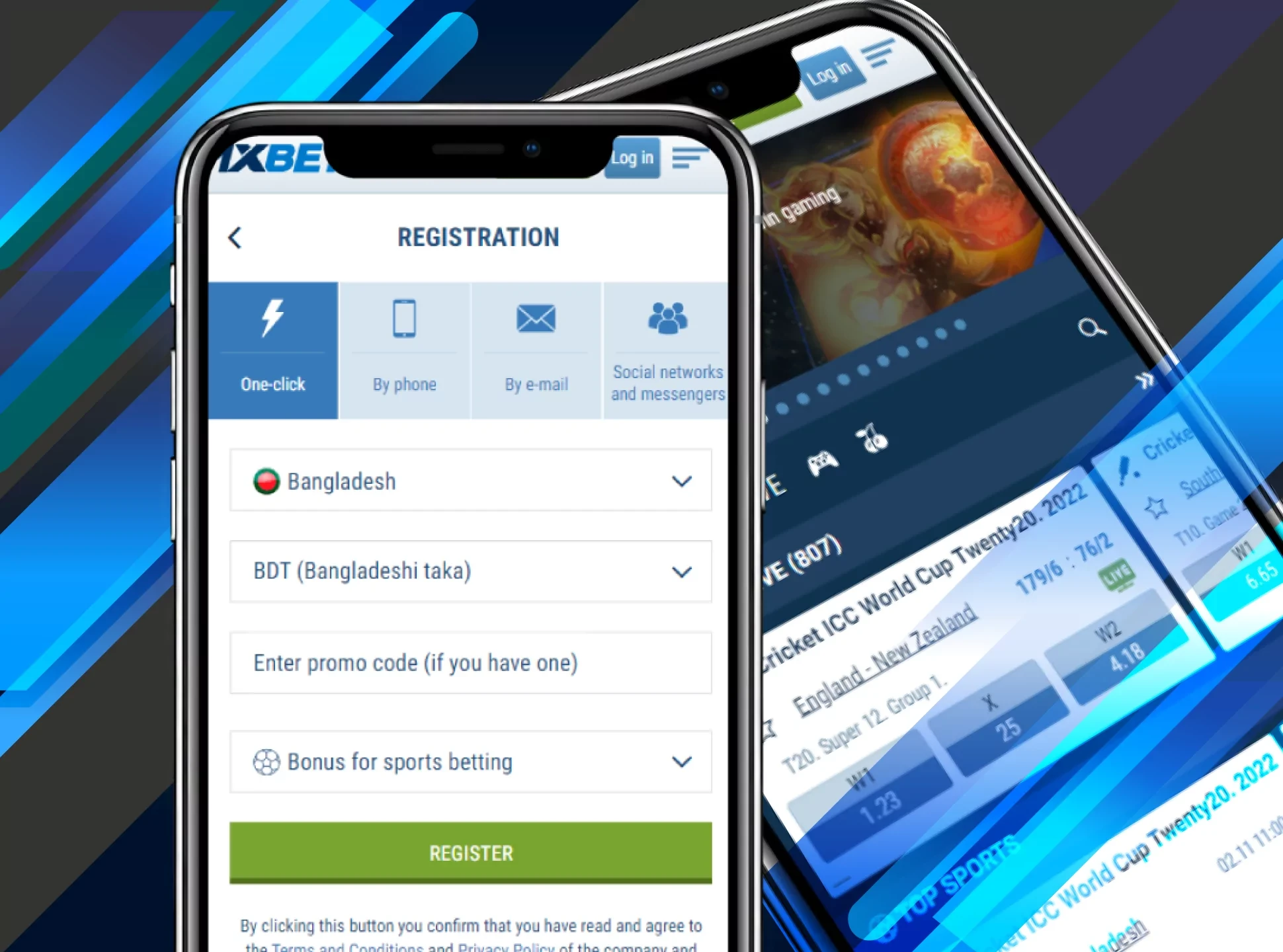 Easily create an account in the 1xBet mobile app.