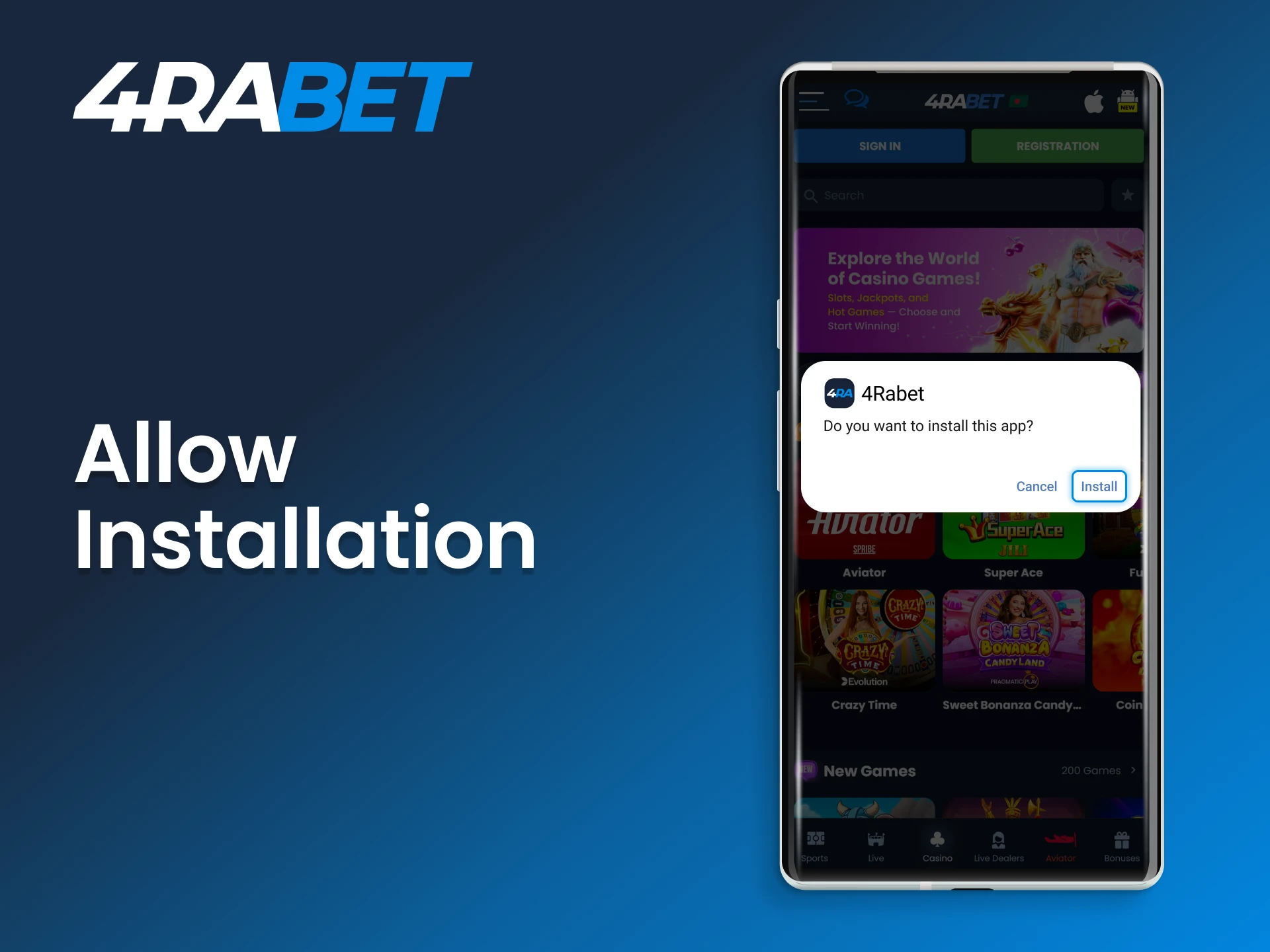 Confirm the installation of the 4Rabet app.