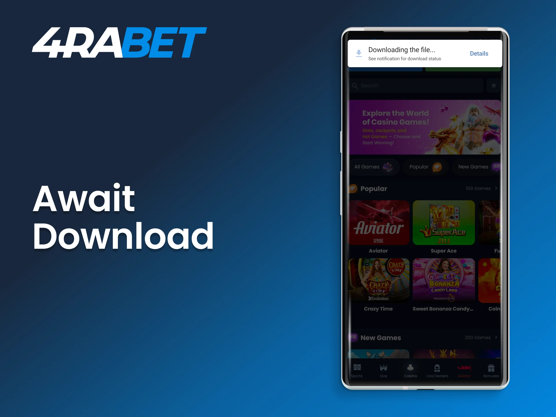 Allow the 4Rabet casino file to finish downloading before proceeding.