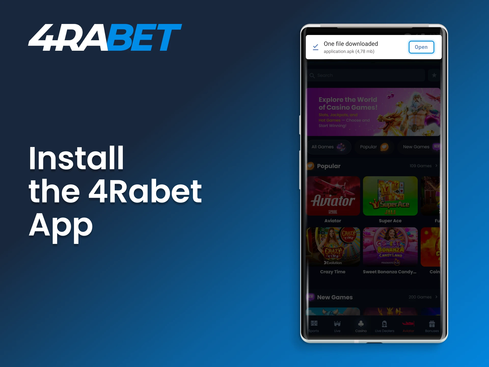 Launch the installation process for the 4Rabet casino app.