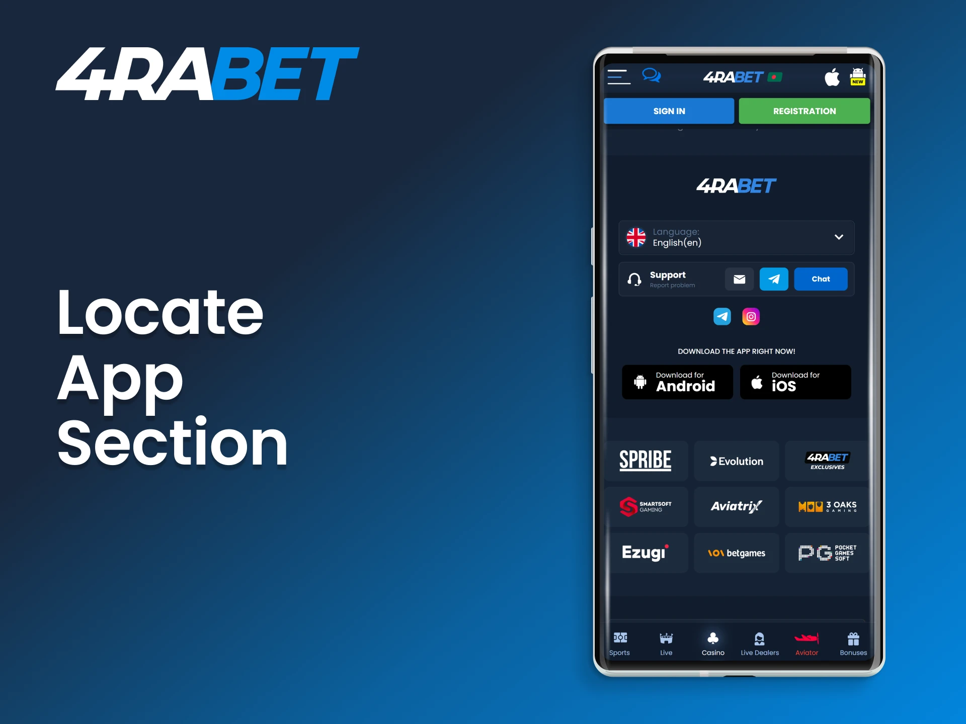 Go to the app section of the 4Rabet website.