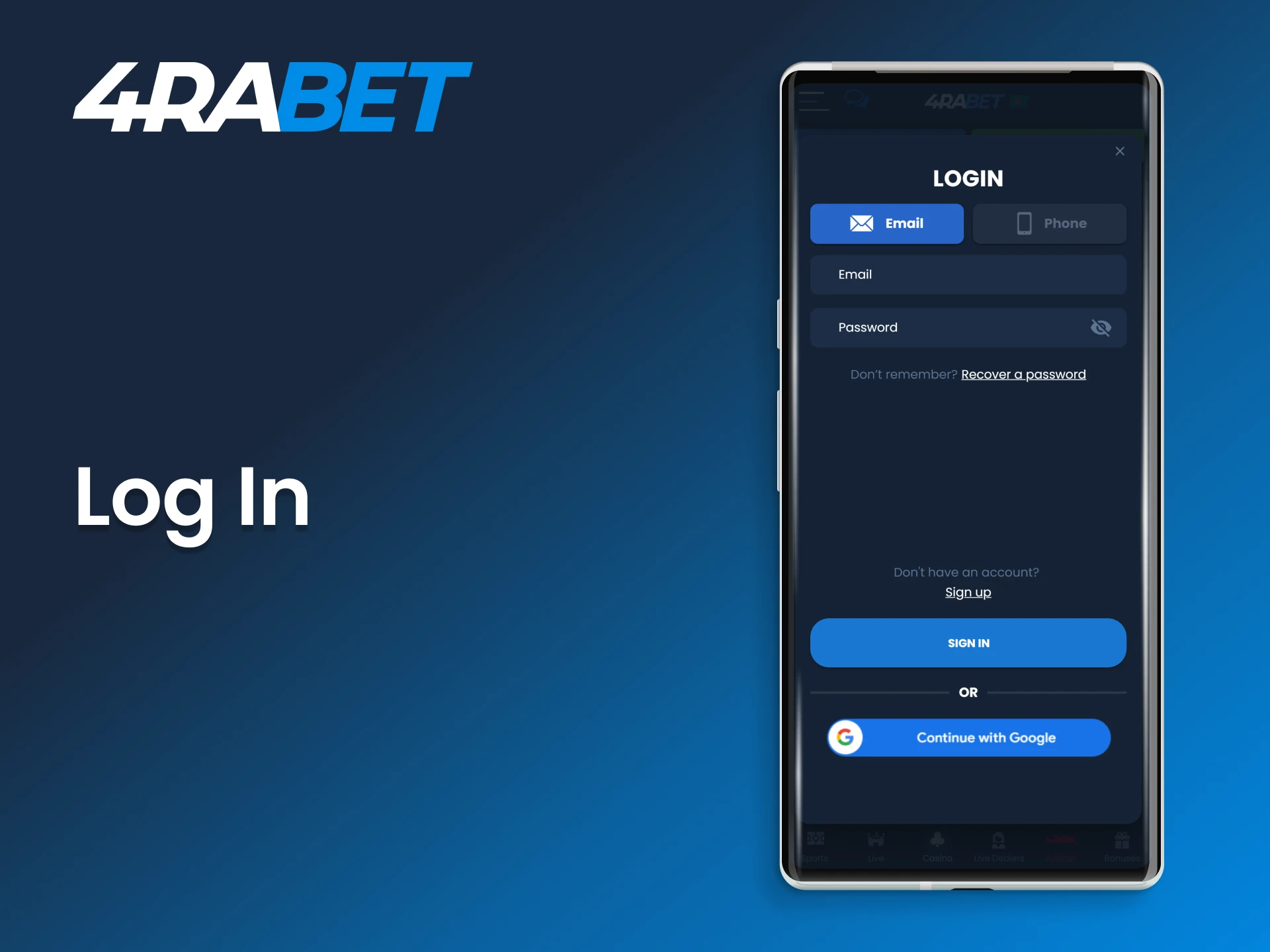 Sign in into your 4Rabet casino account and start gambling.
