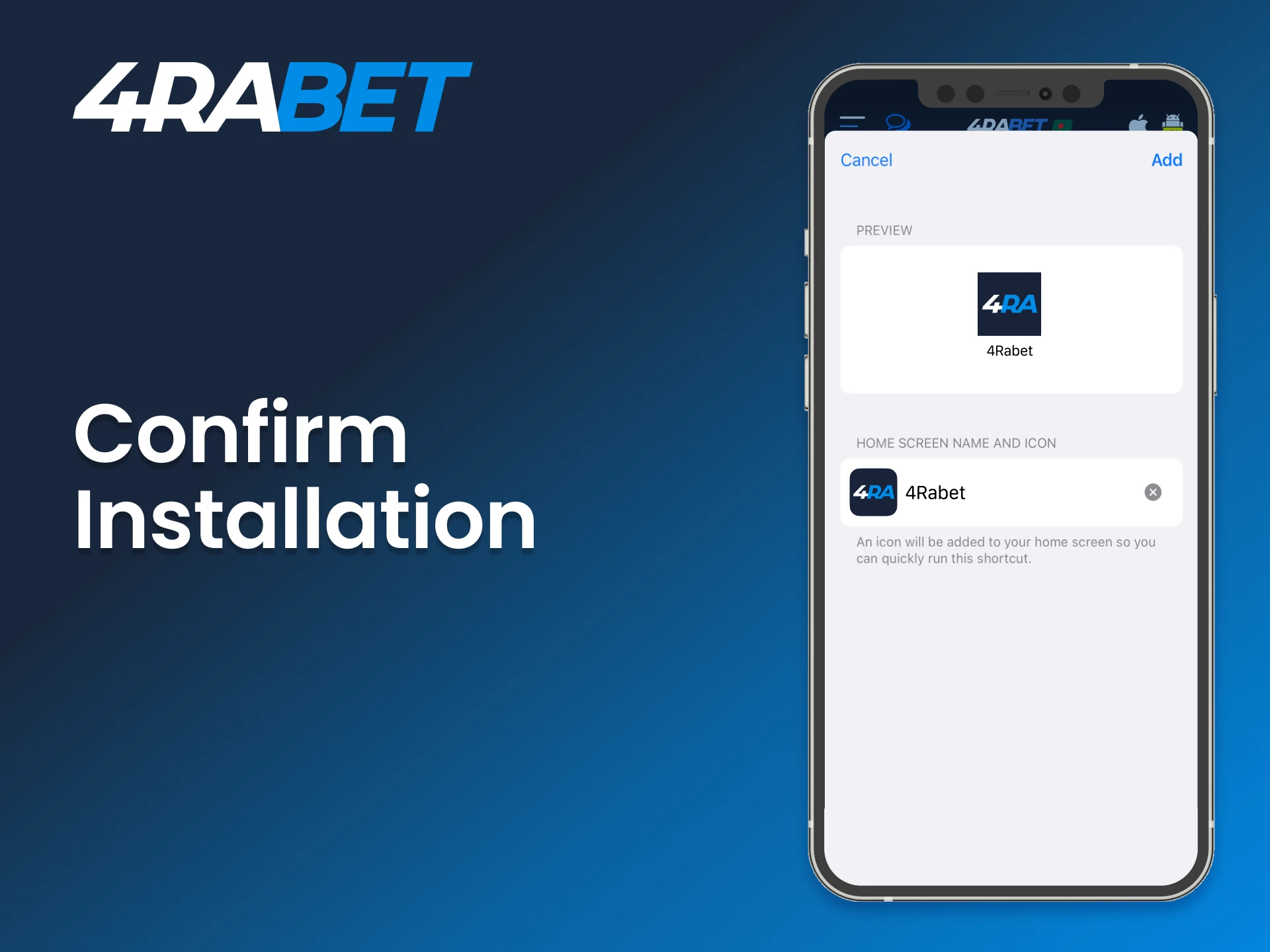 Rename and save a shortcut for the 4Rabet casino.