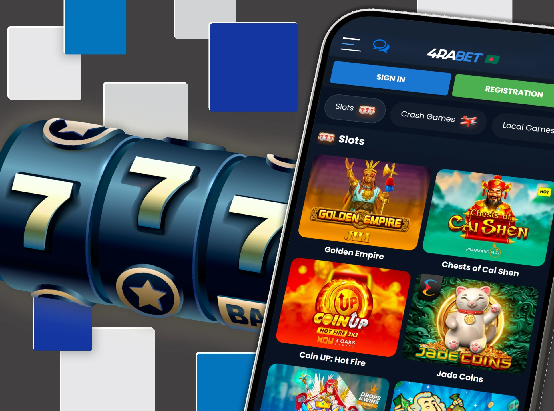 Spin and win at the slot section of the 4Rabet casino app.