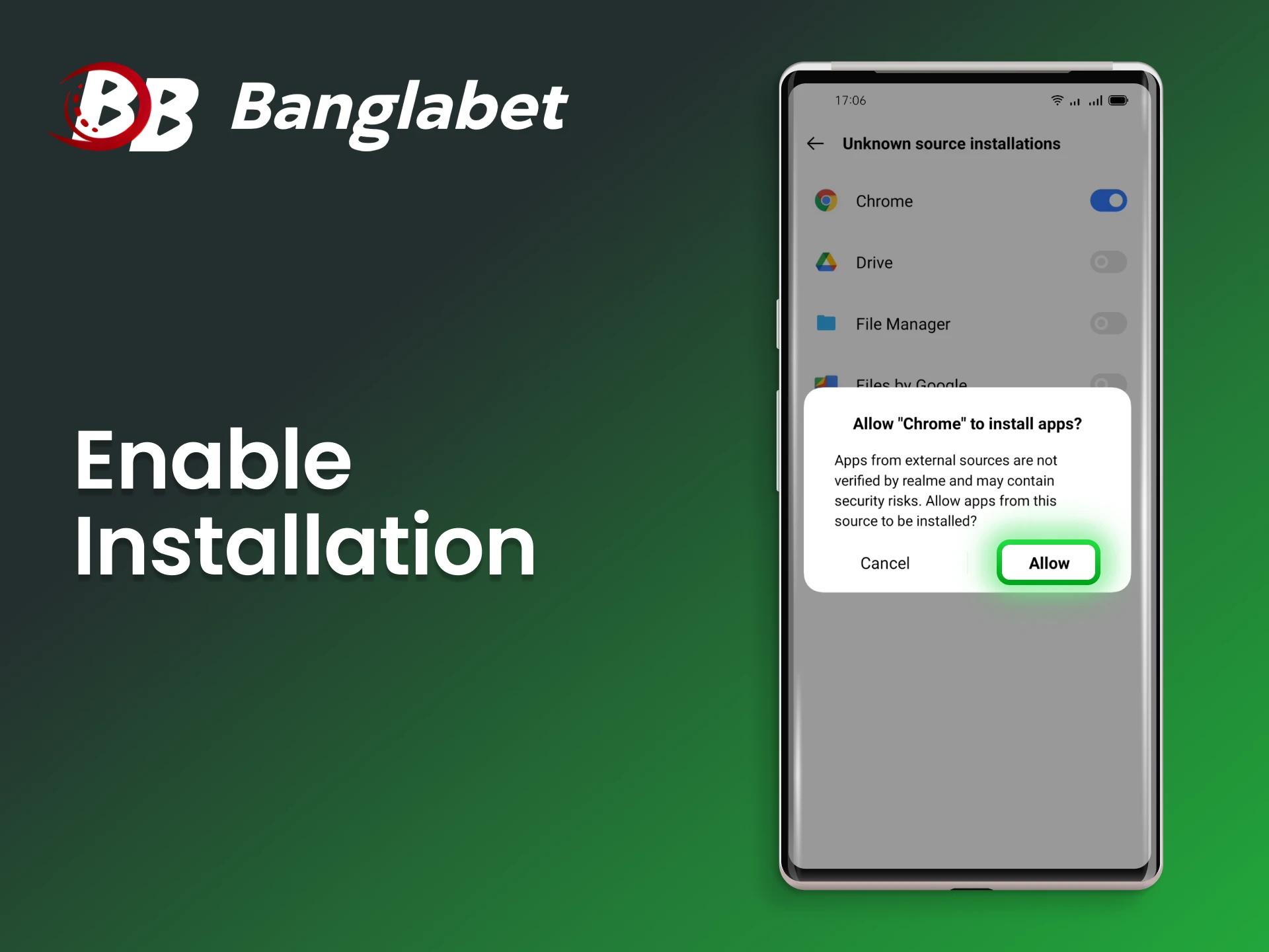 Allow the installation of the Banglabet mobile app.