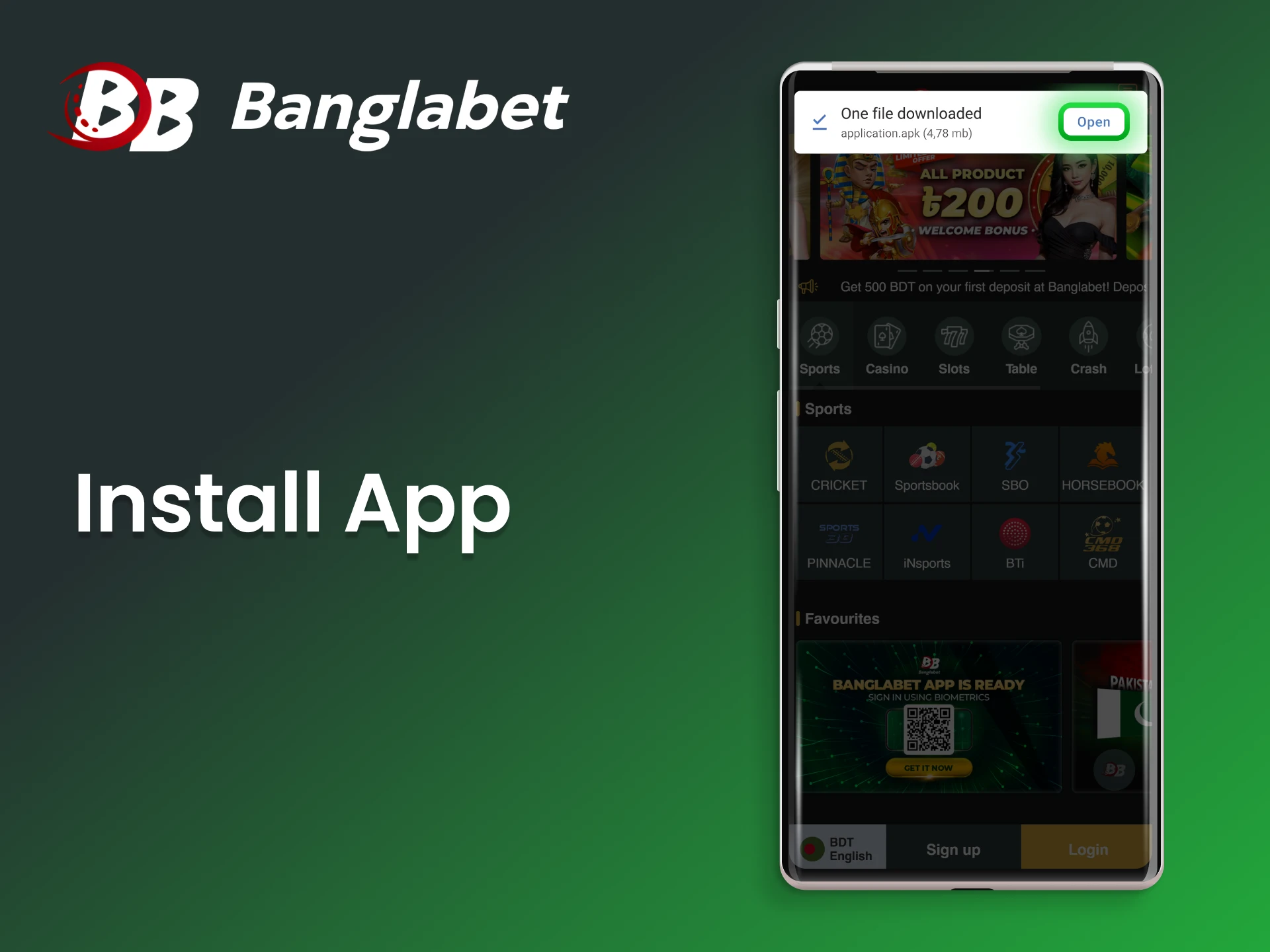 Set up the Banglabet casino app on your smartphone.