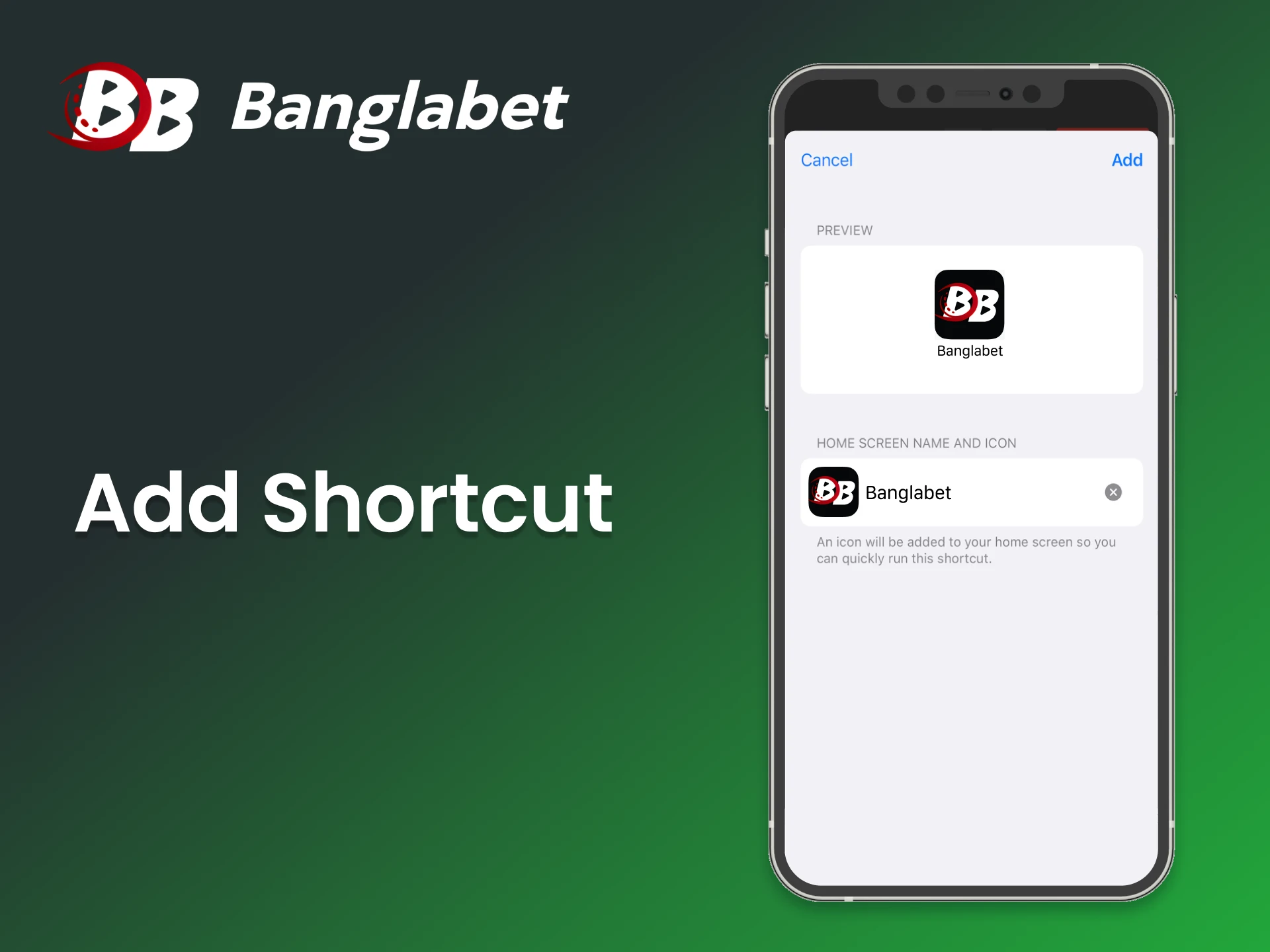 Set up quick access to the Banglabet casino on your iOS device.