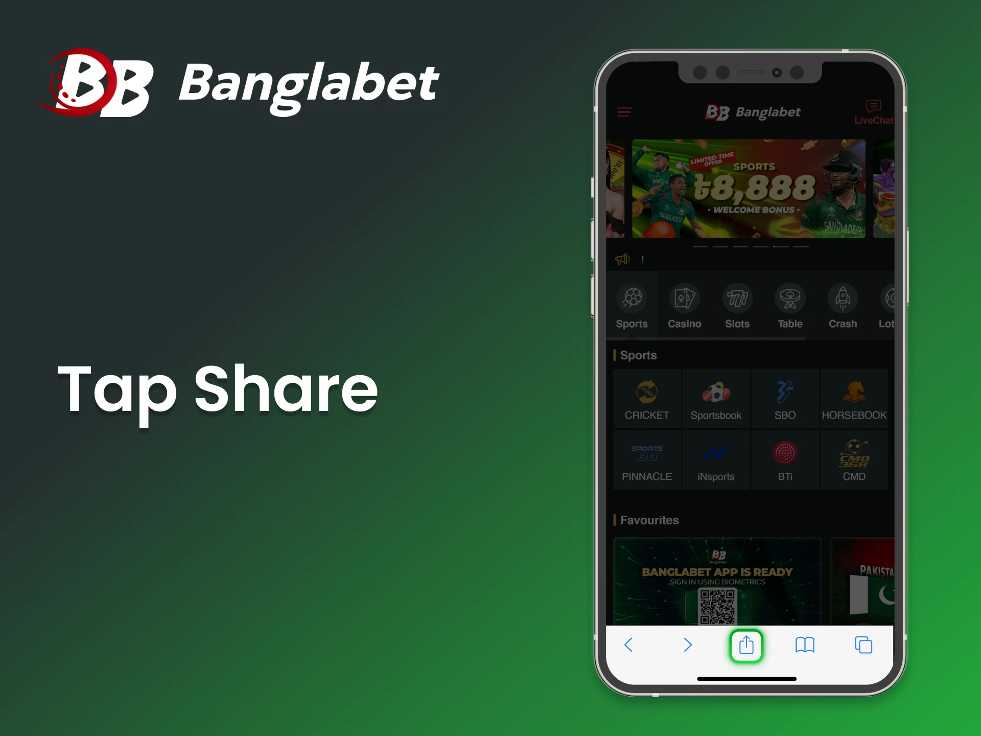 Save Banglabet as a bookmark on your iOS device.