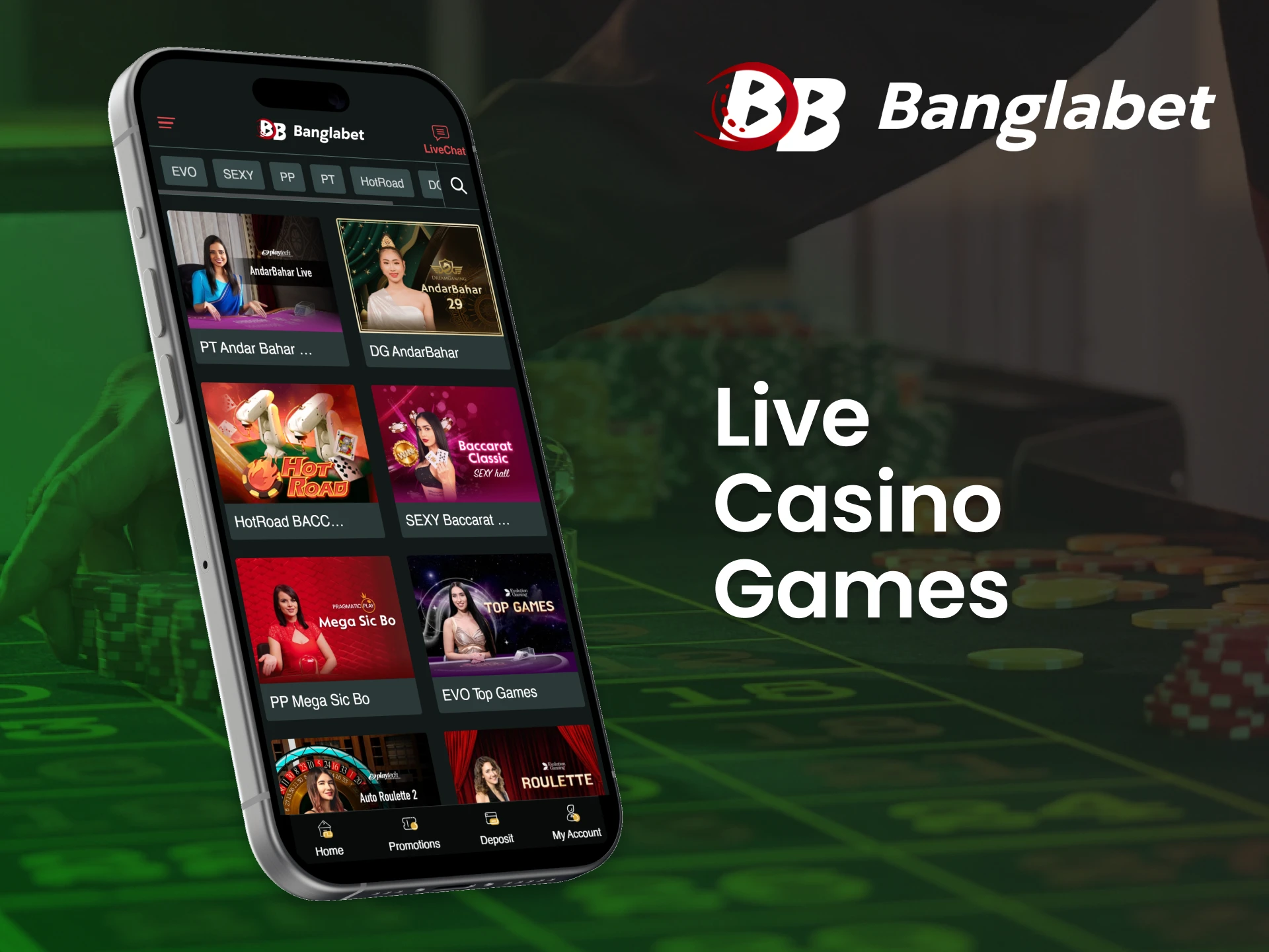 Get in on the fun with live casino games on the Banglabet app.