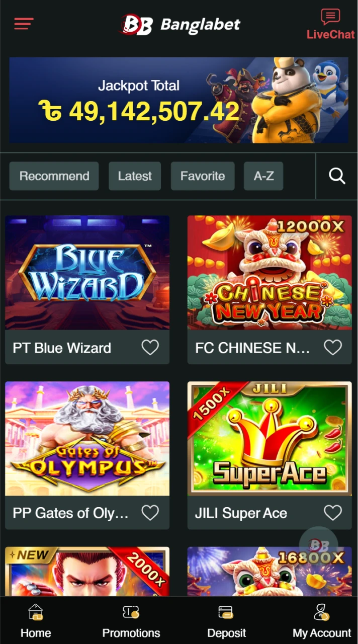 The Banglalbet app offers a wide array of games in its casino section.