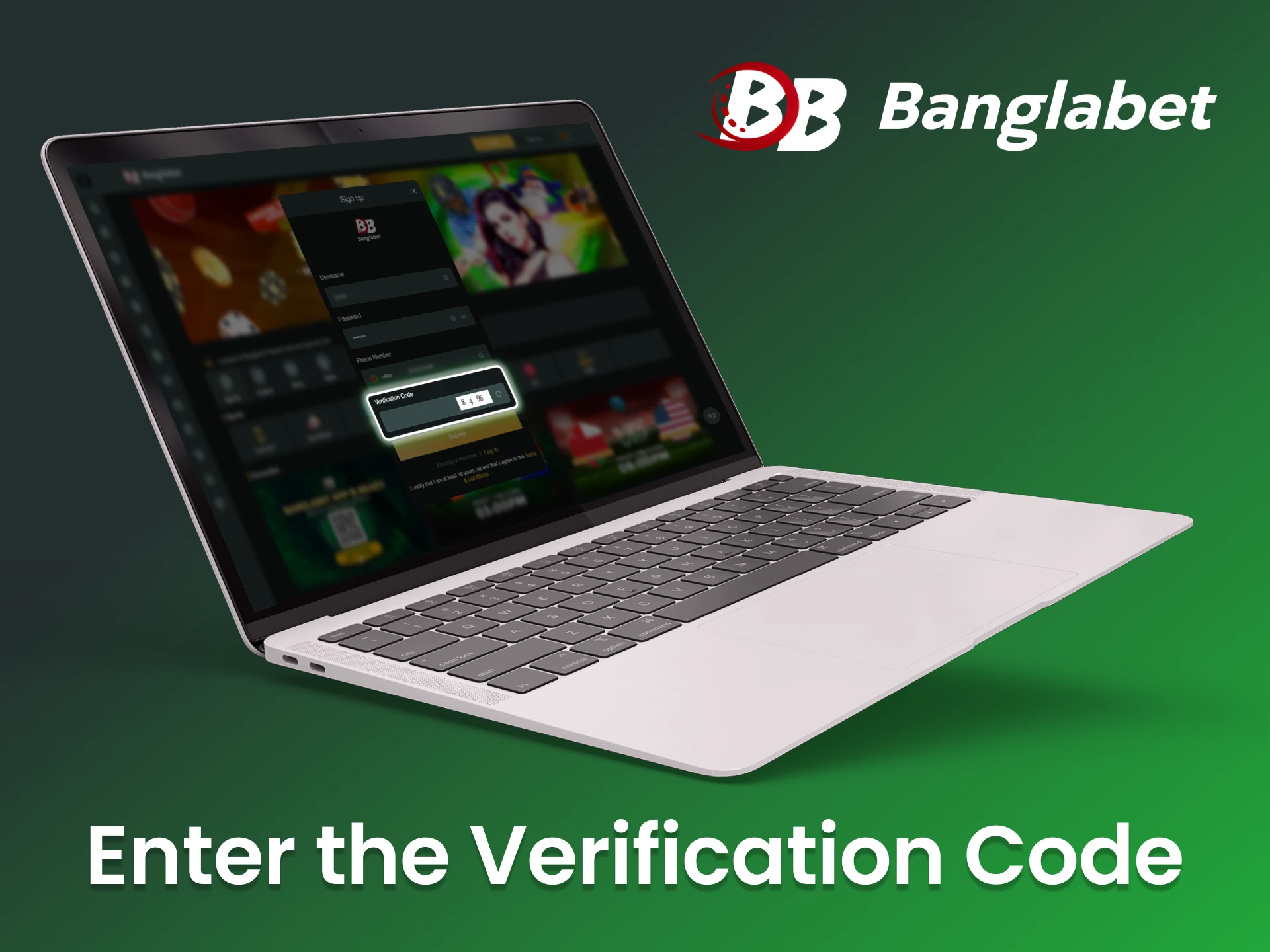 Input the verification code to set up your Banglabet account.