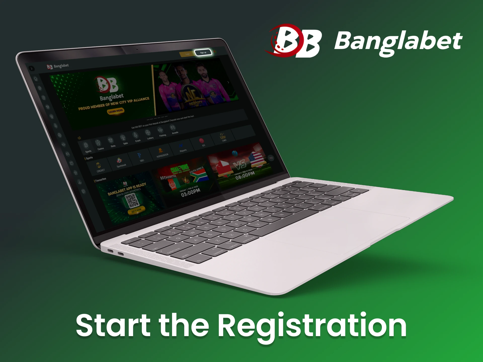 Find the registration button on the official Banglabet website.