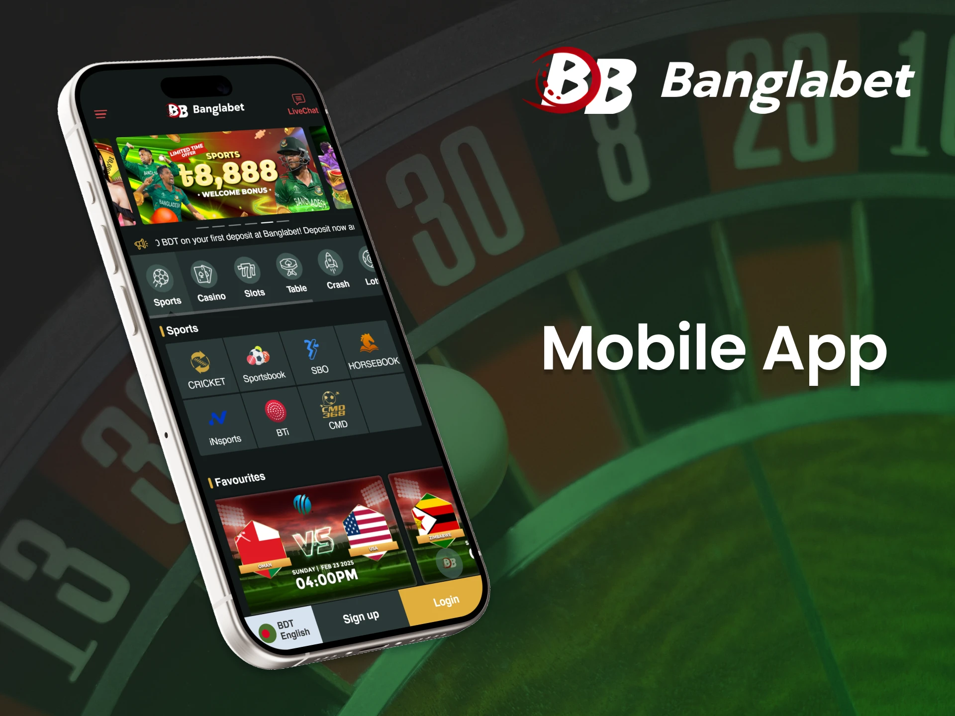 Install the Banglabet mobile app to enjoy casino gambling anytime, anywhere.