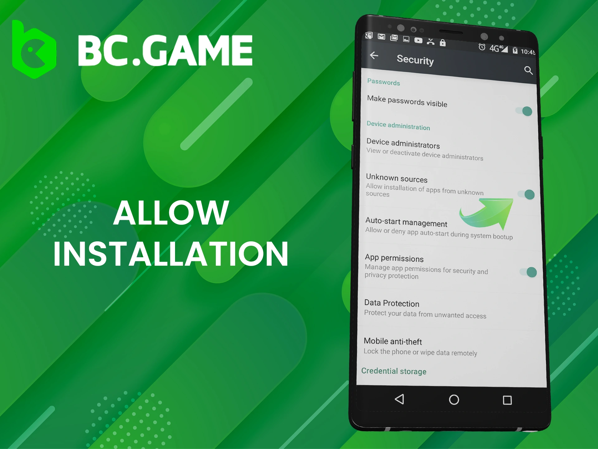 To download BC Game app, enable Install from Unknown Sources.