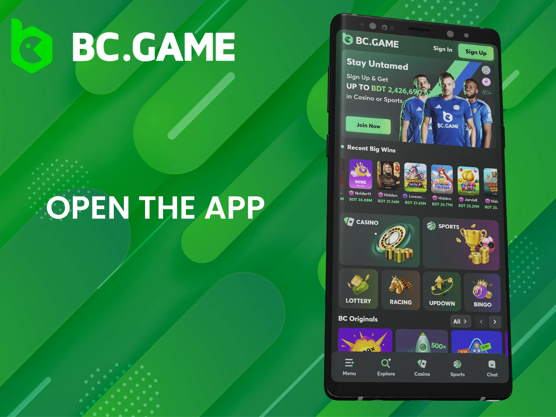 After installation, open BC Game mobile app.
