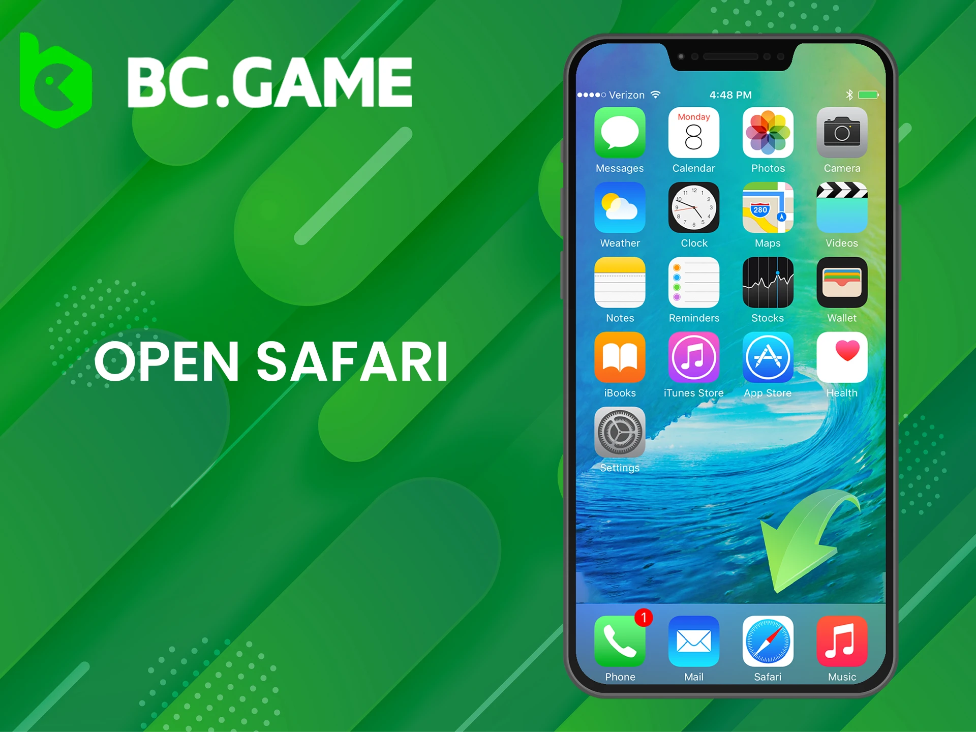 To download BC Game app, open Safari on your iOS device.