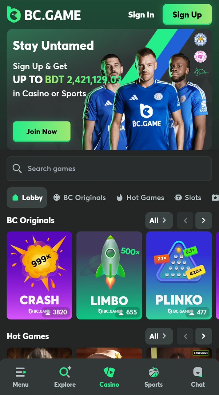Try to play casino games with BC Game app.