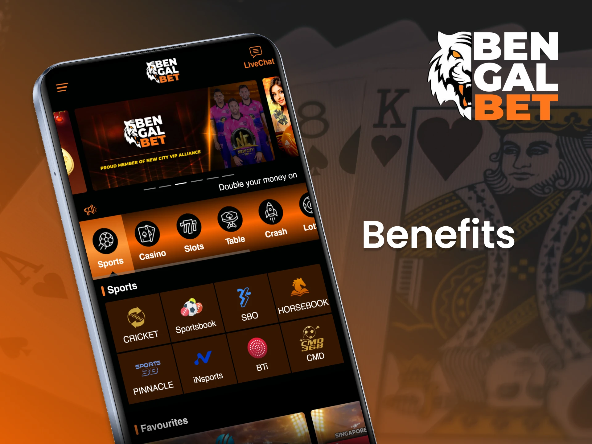 Gamble online easily with the Bengalbet casino app.