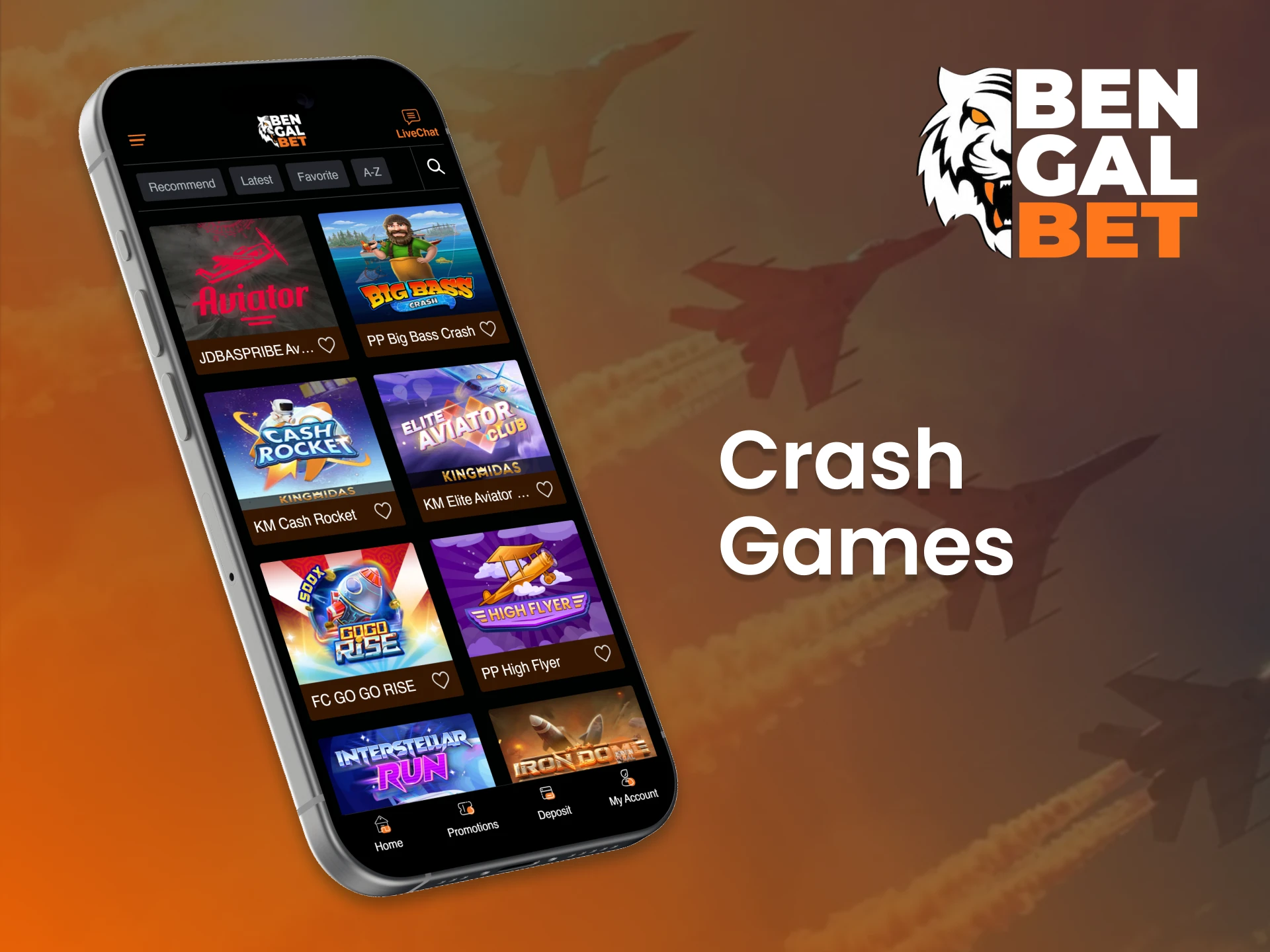 Discover a selection of exiting crash games on the Bengalbet app.
