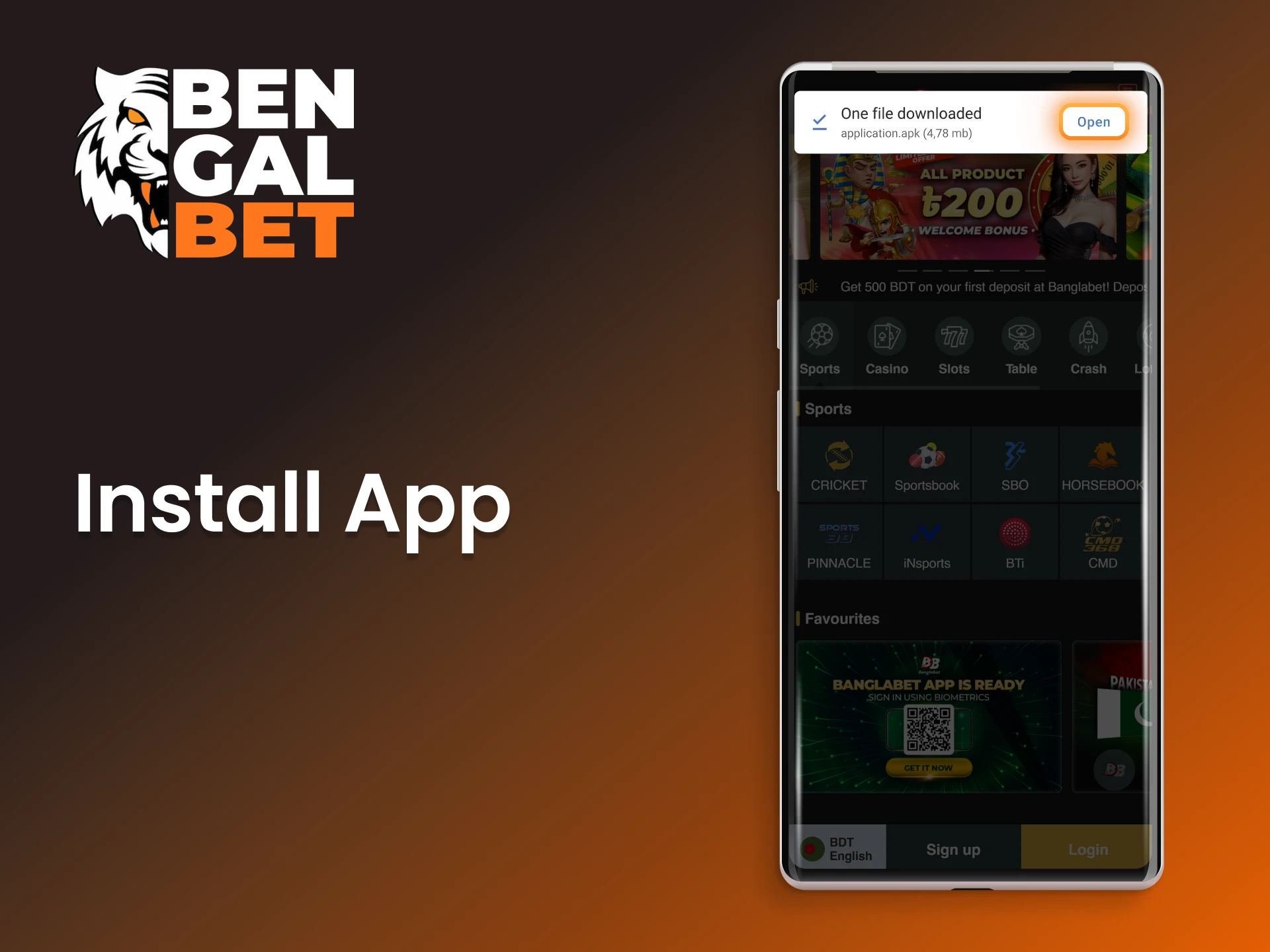 Complete the installation of the Bengalbet app and start gaming.
