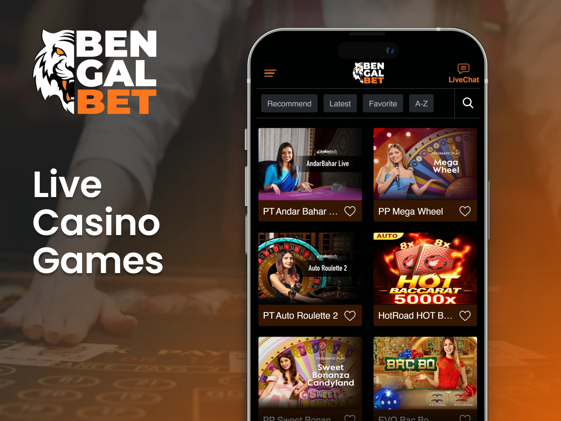 Enjoy some of the finest live casino games available on the Bengalbet app.